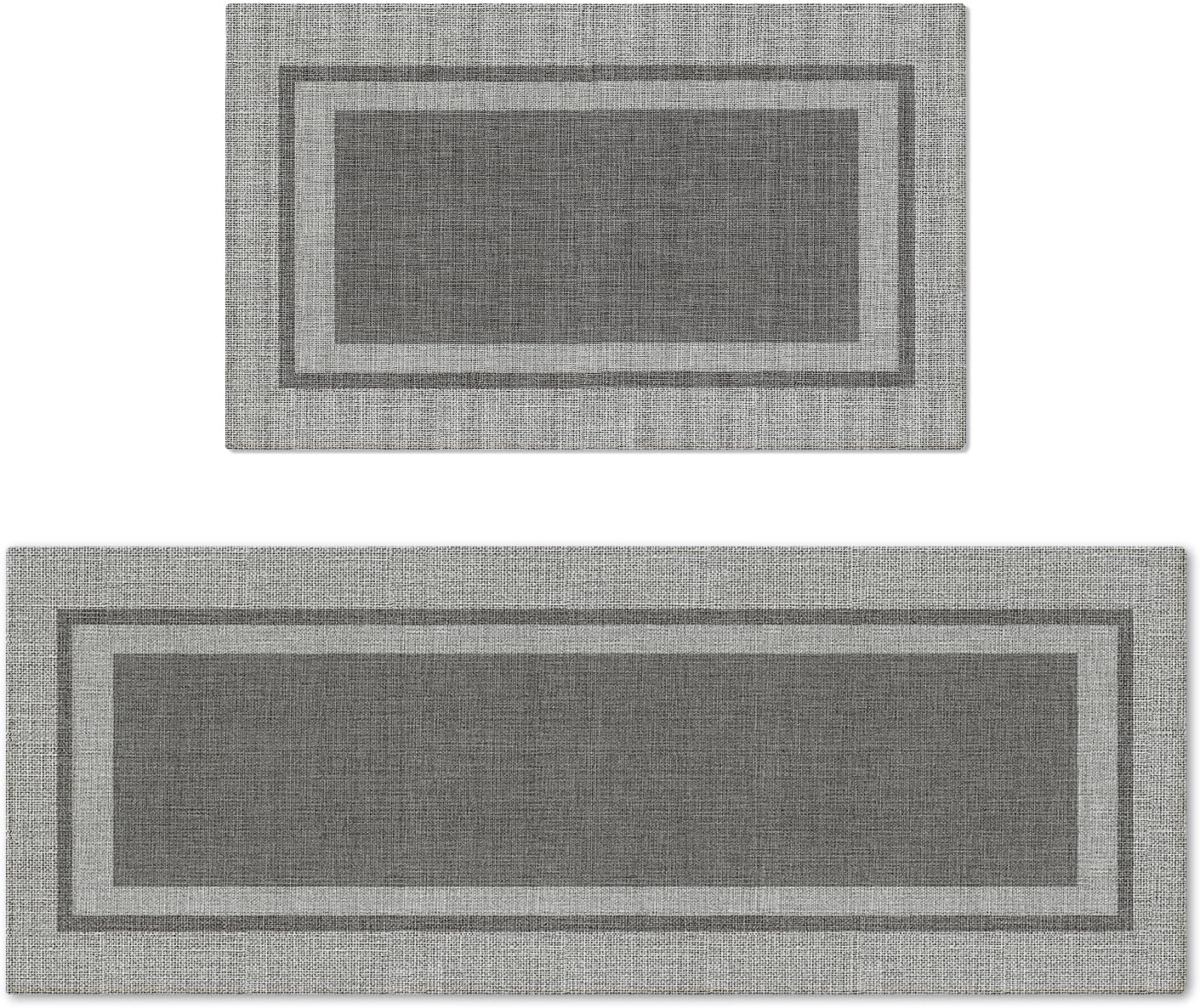 Artoid Mode Beige Absorbent Rectangle Non-Skid Kitchen Mats Set of 2, Home Mats Washable Natural Rubber Back Kitchen Rugs for Floor - 24x35 and 24x59 Inch