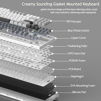 MageGee LIGHT87 Wireless Creamy Keyboard, Gasket Structure Hot Swappable Mechanical Keyboards, 2.4G/USB-C/BT5.0 RGB Backlit Gaming Keyboard for Win/Mac/PC, 8000mAh Battery, PBT Keycaps, Grey