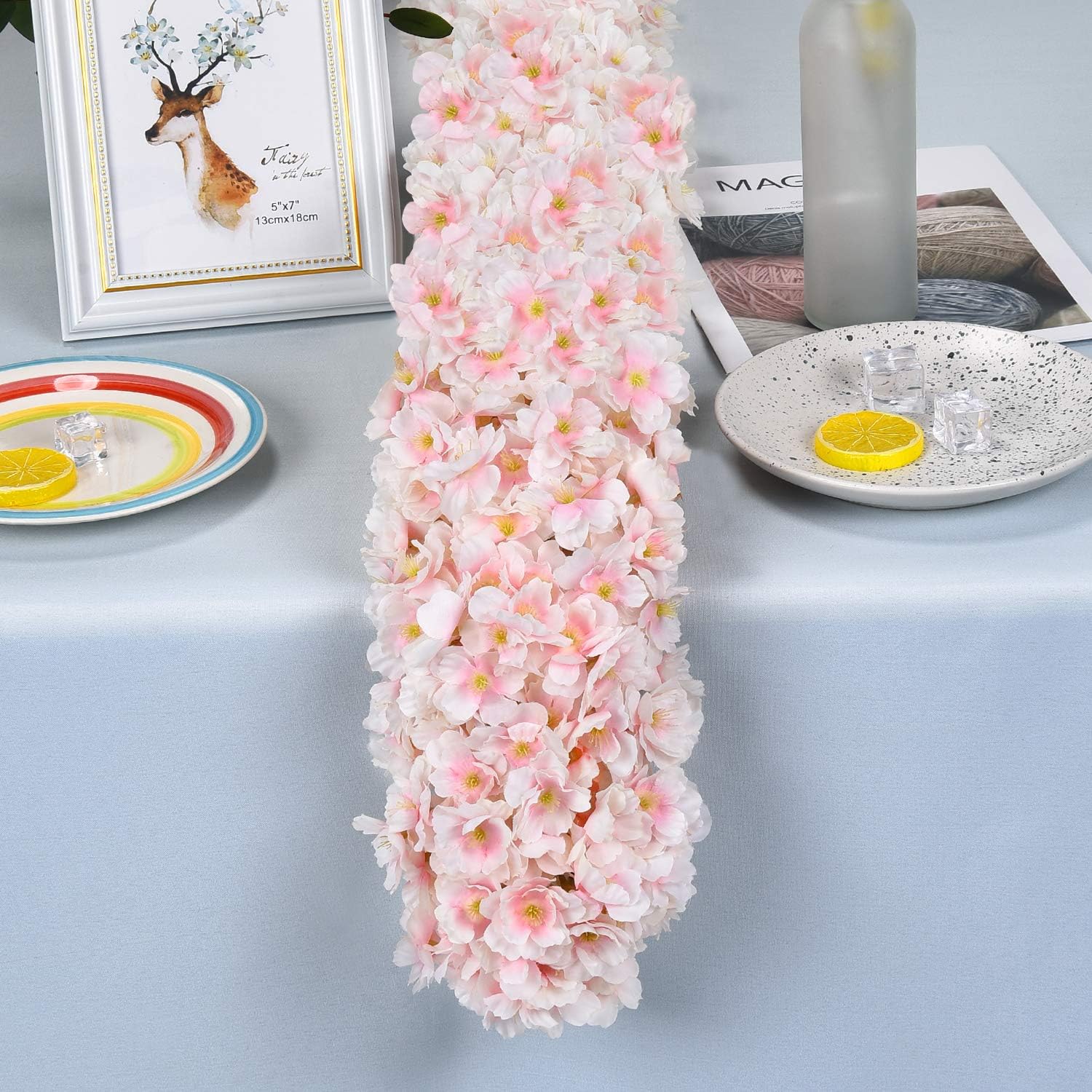 Sunm Boutique 4pcs Artificial Cherry Blossom Garland Hanging Vine Silk Garland Wedding Party Decor, pack of 4 - Image 5