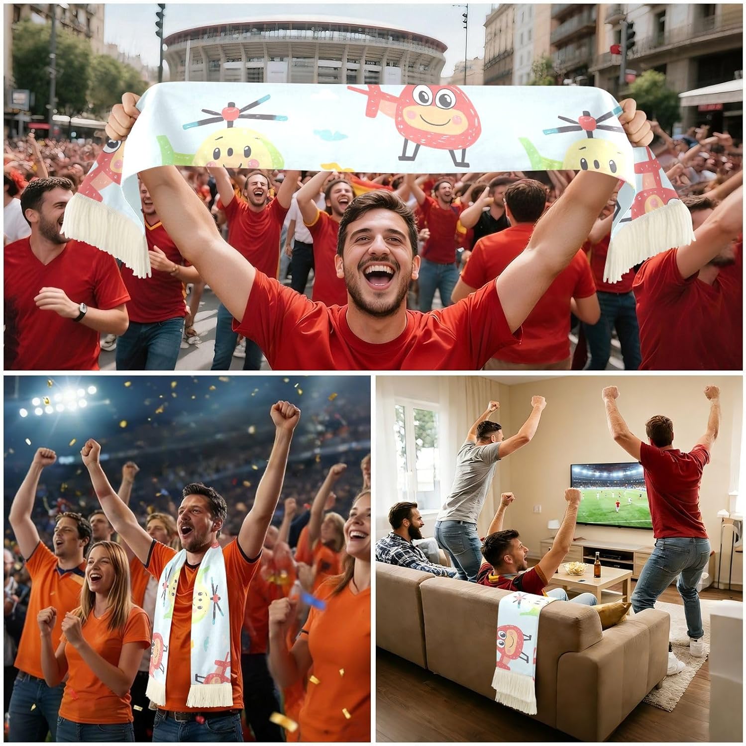 CHIFIGNO Cute Helicopters Sports Fan Scarf, Soft Polyester Soccer Scarf, Quick Dry Cheer Wrap for Stadium Events