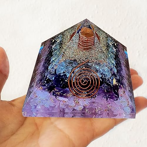 Miniatura 3 de Pirámide de energía de orgón de cuarzo rosa, amatista y cristal de cuarzo - Pirámide de orgón de chakra de tres capas - Pirámide de orgonita de