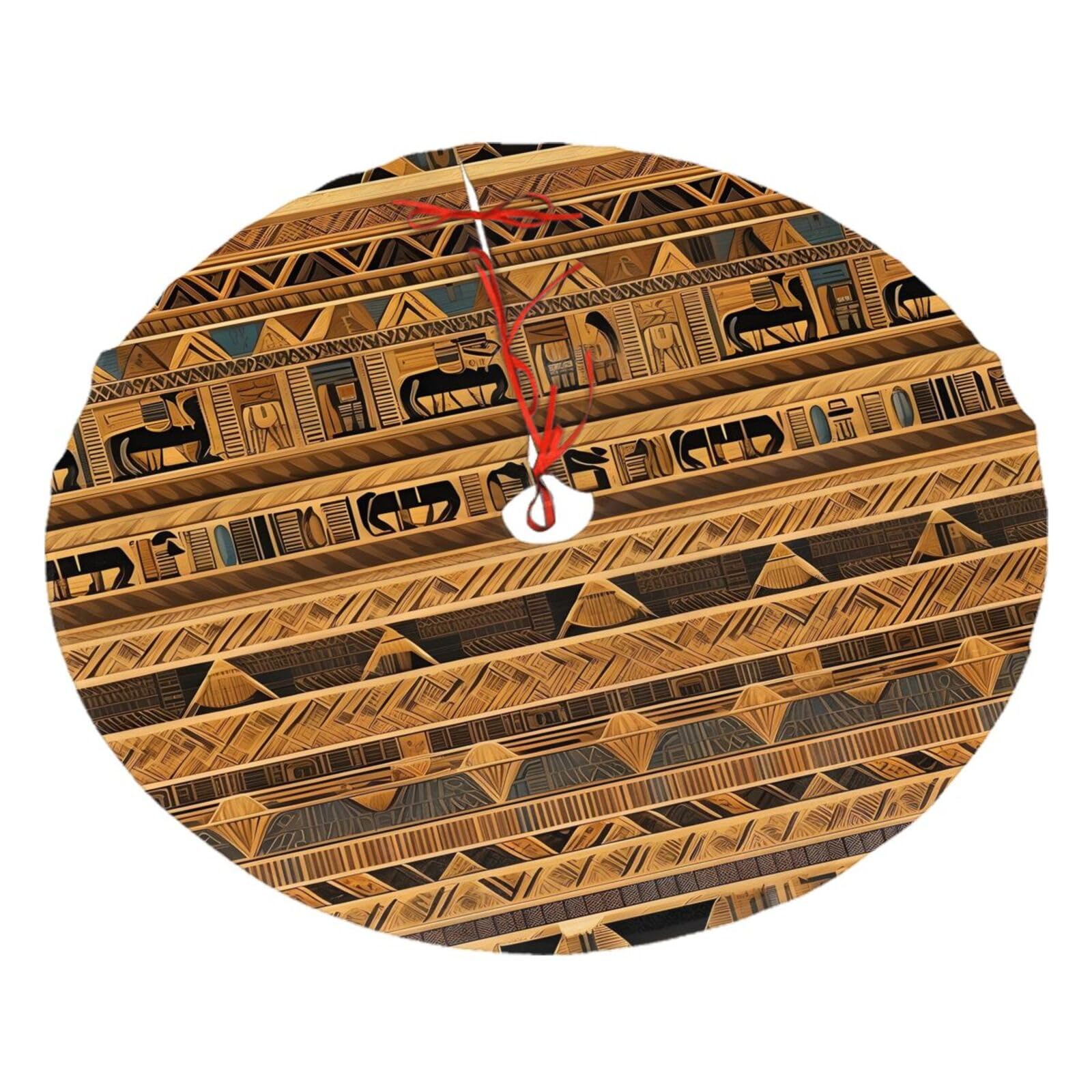 Egyptian Frescoes Printed Christmas Tree Skirt Christmas Plush Tree Skirt 48 inches (About 112.2 cm) Christmas