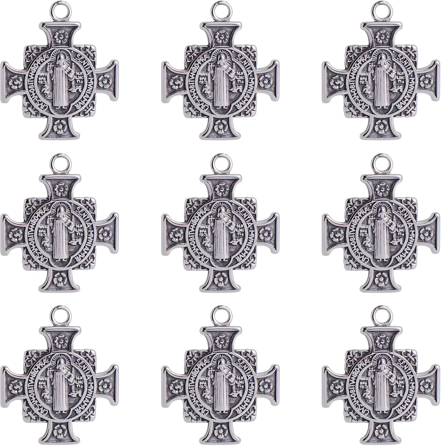 6Pcs Catholic Medalla de San Benito Charm Alloy Saint Benedict Cross Pendant Diy Necklace Keychain Door Hanger for Men Women Religious Gifts