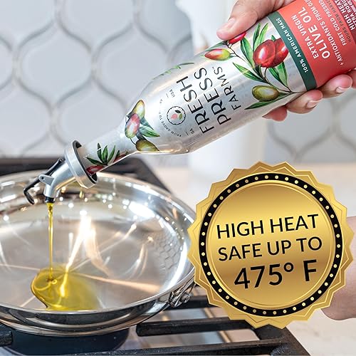 Miniatura 3 de Fresh Press Farms Aceite de oliva virgen extra prensado en frío para altas temperaturas para freír en sartén y asar a la parrilla, 16.4 onzas