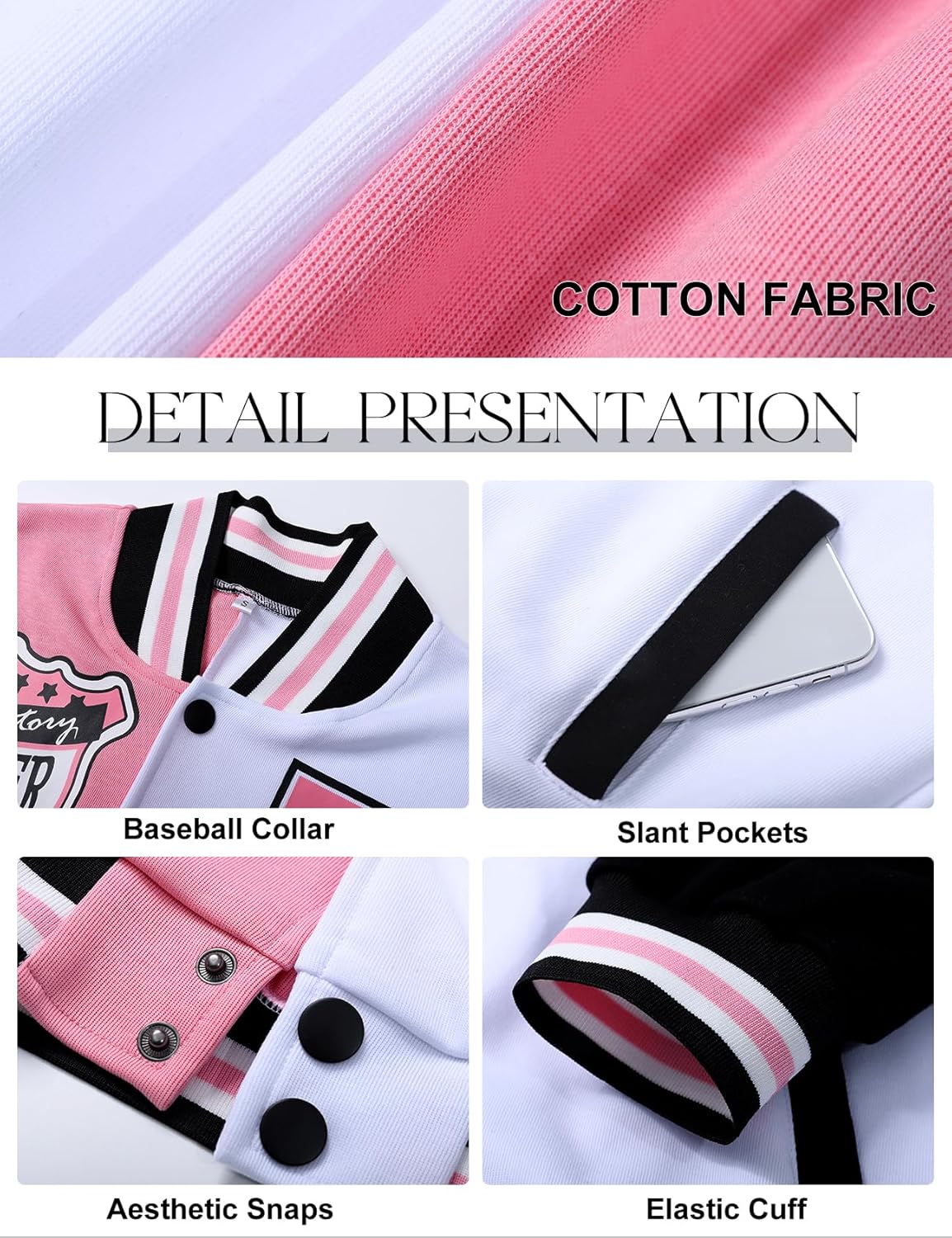 COZYPOIN Women's Varsity Jacket Cropped Letterman Jacket Lightweight Button Down Bomber Racer Baseball Y2K Coats - Image 6