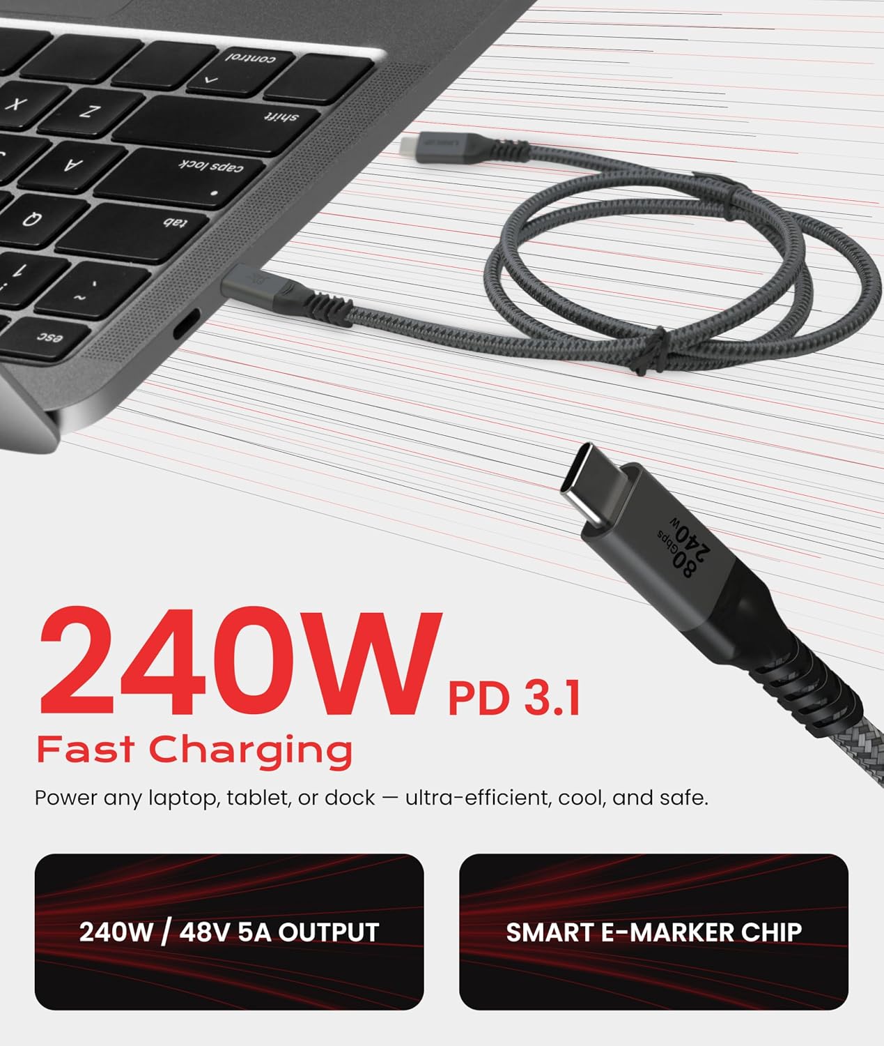 LINKUP USB4 v2 USB C to USB C Cable | Thunderbolt 5/4/3 Compatible | Type C Charger for MacBook and iPhone | 240W Fast Charging | 80Gbps Data Transfer | 16k/ 8k Display Cord | Use with all USB devices image 4