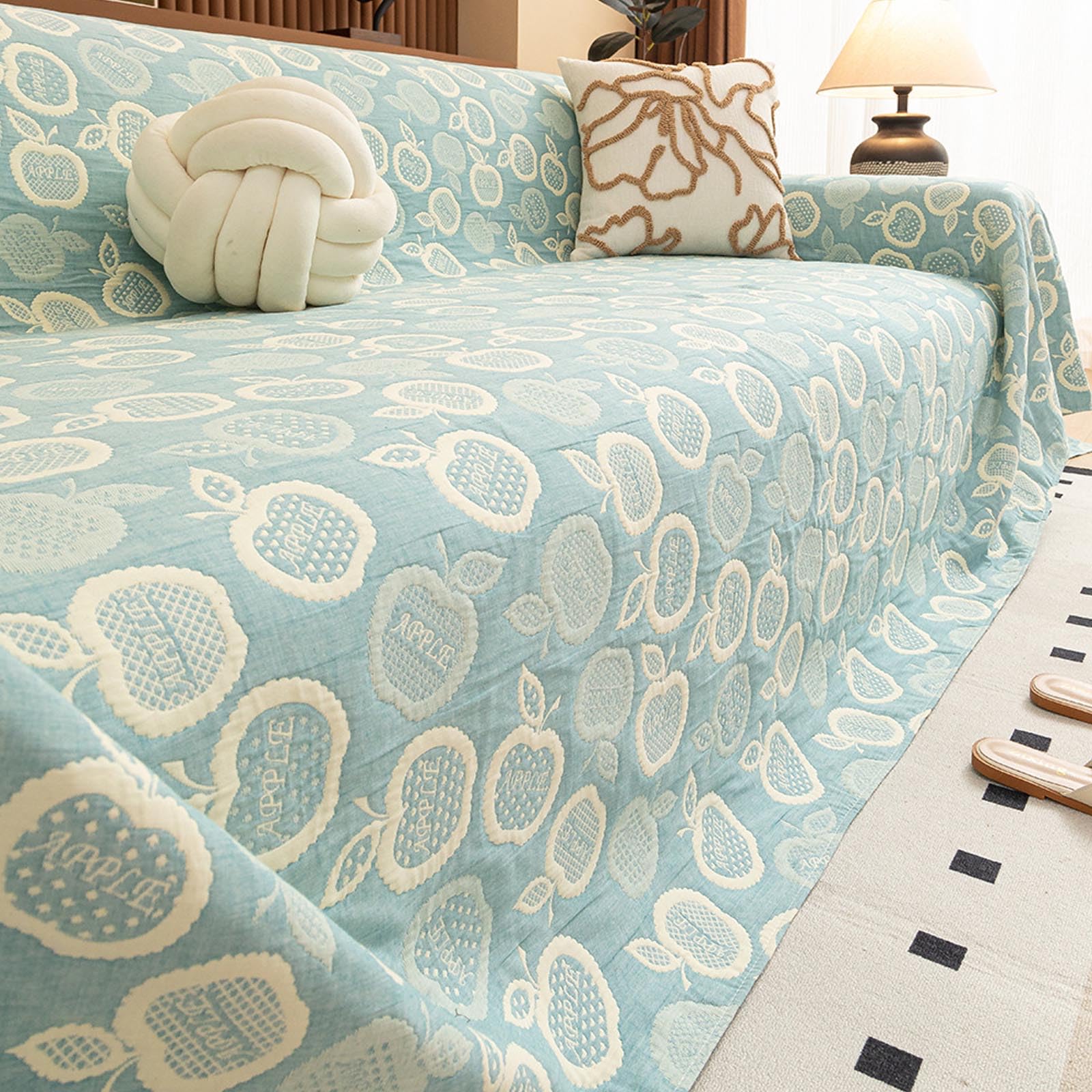 Housse de canapé lavable en coton bleu avec protection anti-animaux et tissu respirant