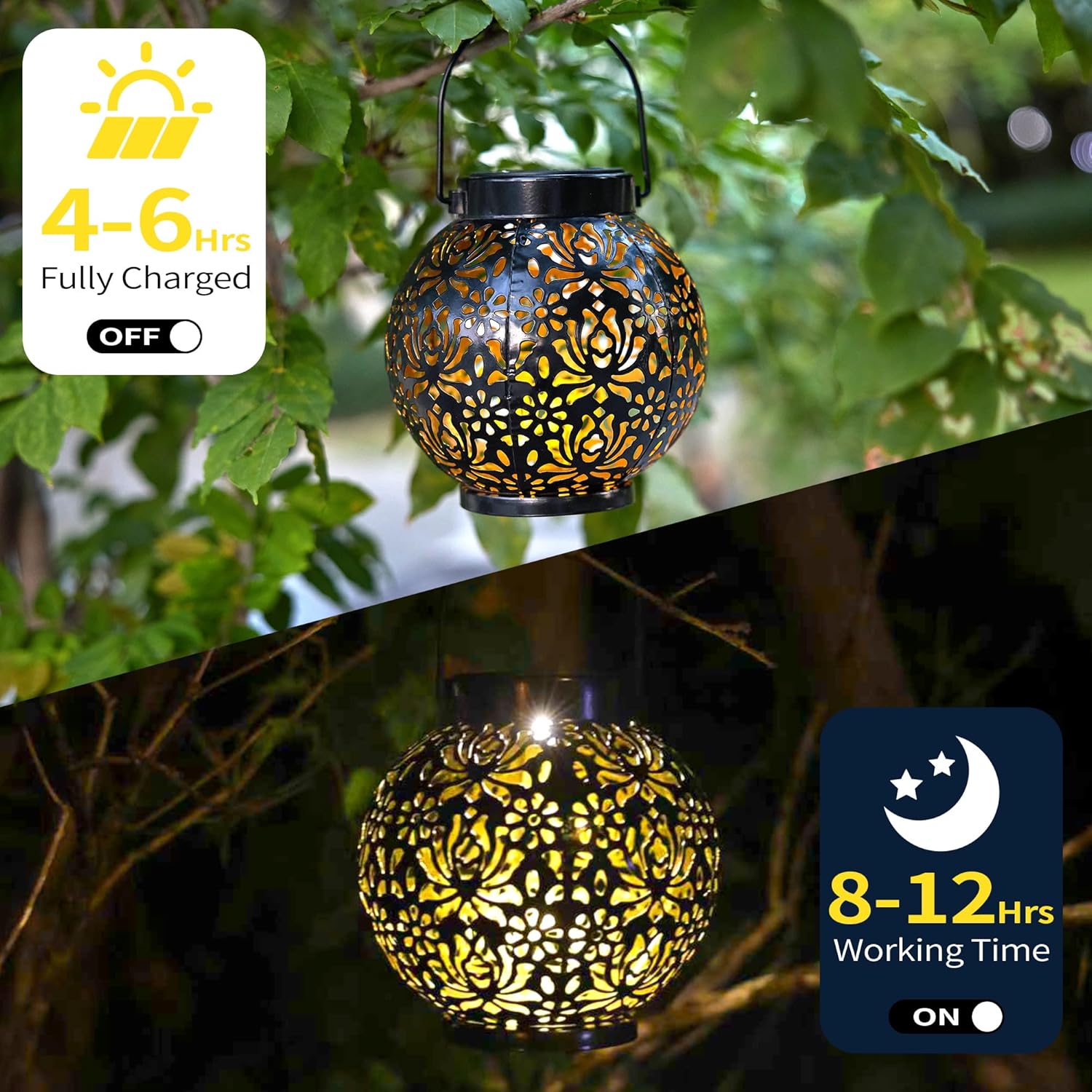 LUZ DEL Gifts 2 Pack Solar Lanterns Outdoor Gifts, Elegant Rose Pattern, IP44 Waterproof Hanging Solar Lights Decor Lamp for Garden, Patio, Pathway, Yard, Porch - Ideal Gift