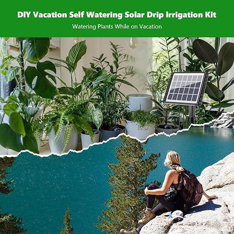 Solar Drip Irrigation Kit Accessories, 49FT Tubing, 15 Drippers