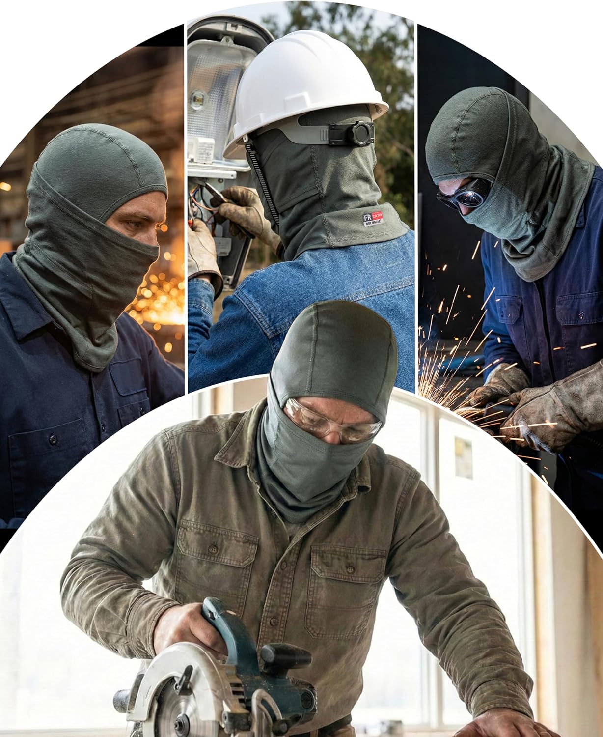 BOCOMAL FR Face Mask Flame Resistant Balaclava 5.5oz Lightweight Arc Rated Helmet Liner Covering Hood for Welding