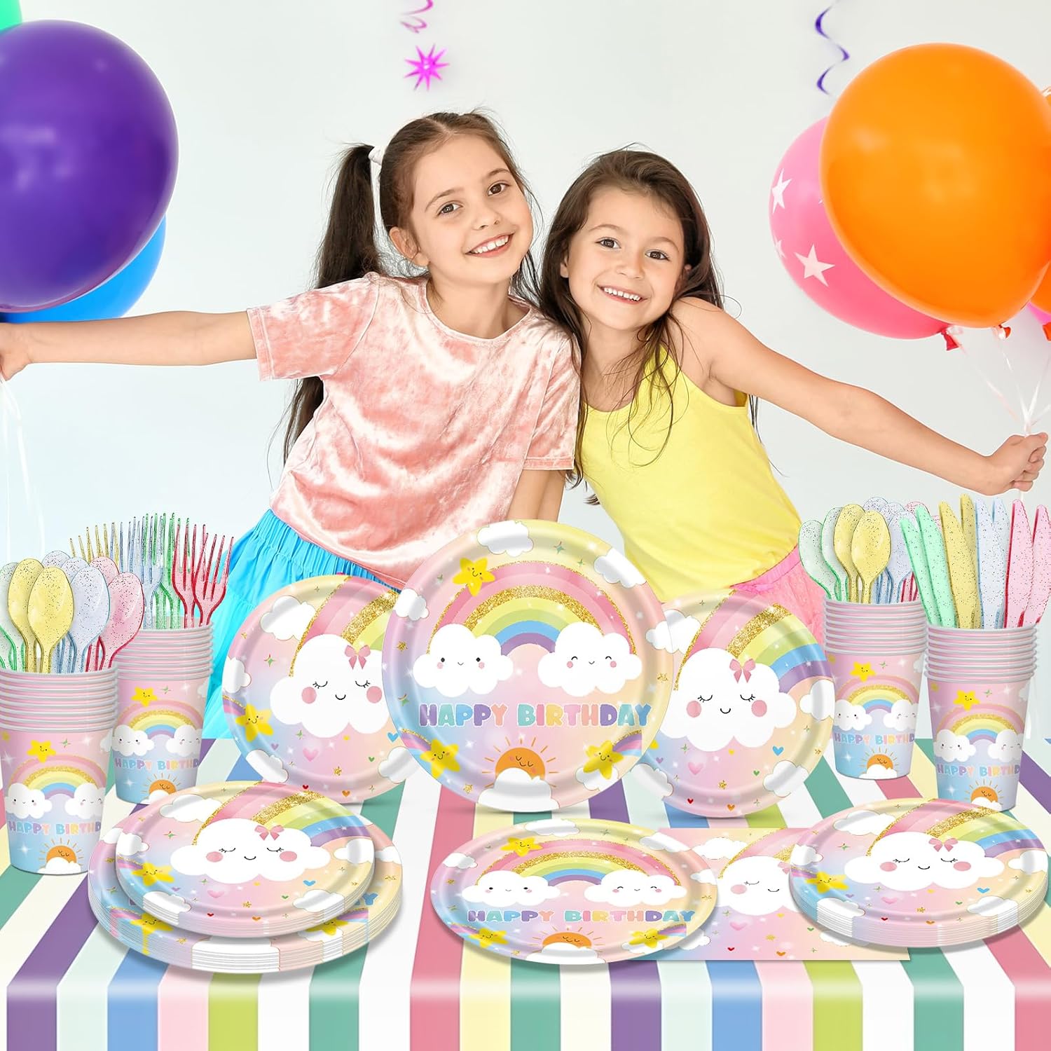 169 PCS Rainbow Party Decorations Serve 24 Guests Pastel Rainbow Plates and Napkins Party Supplies Dinnerware Sets for Girls Kids Adults Colorful Decor Themed Baby Shower - Image 8