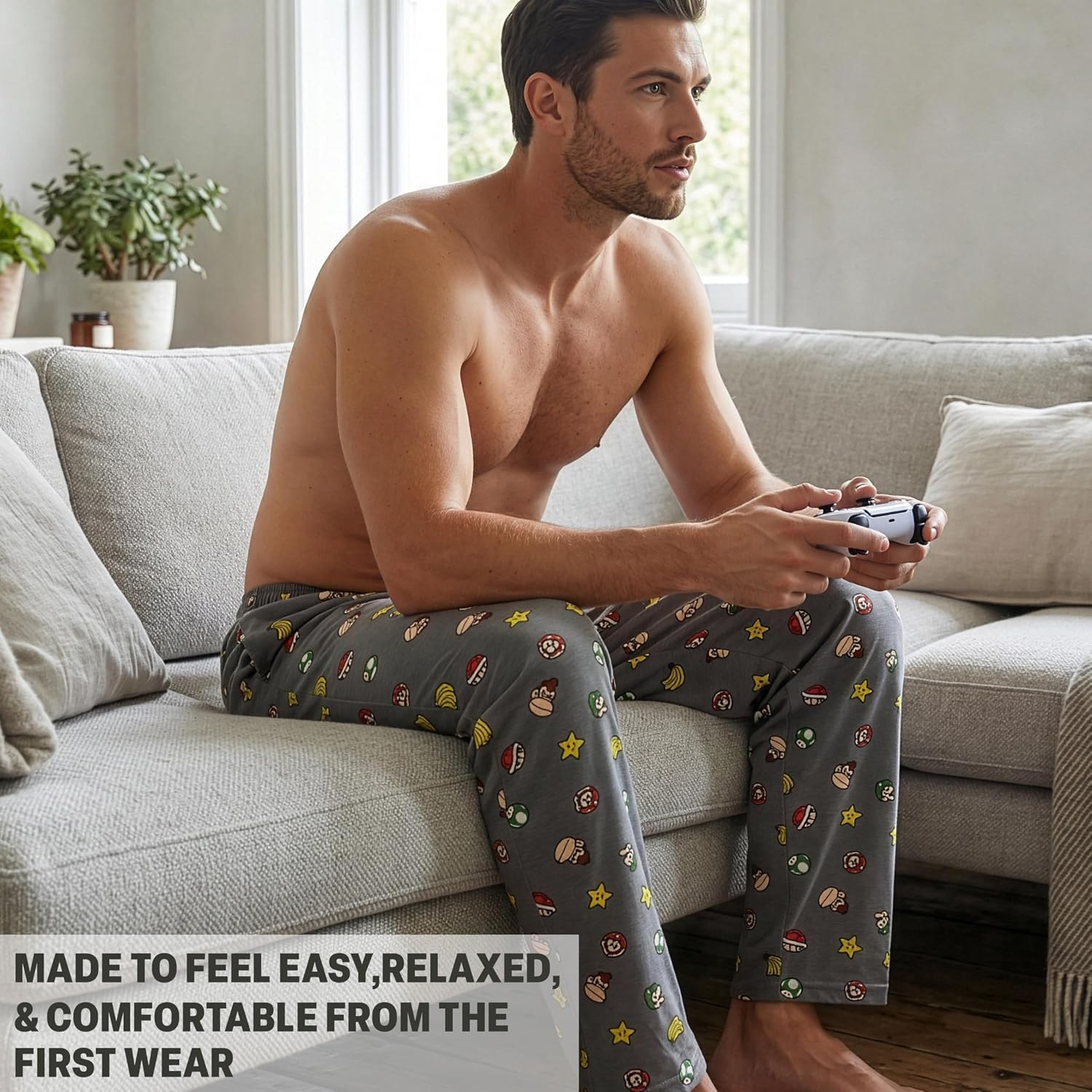 Get Trend Super Mario Pajama Pants For Men, Lounge Pants with Pockets, Relaxed Summer PJs with Drawstring Gamer Gifts for Men