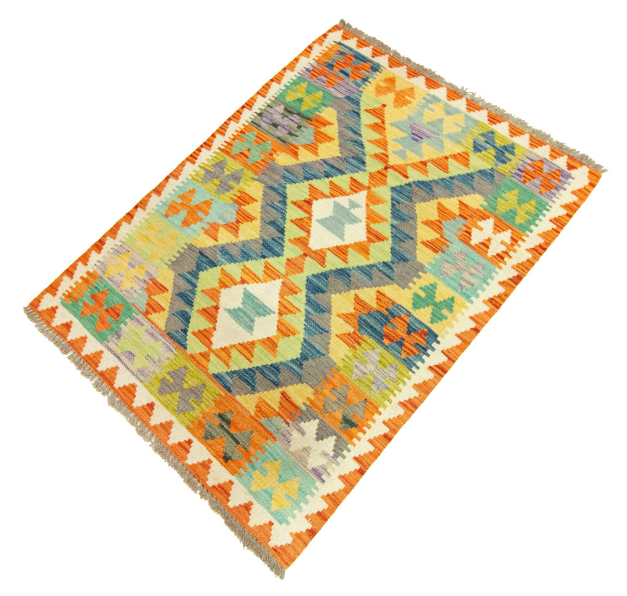 Kilim Tapis 100 % laine 119 x 84 cm, fait à la main, pièce unique de style Herat Boho multicolore, tissage plat, tapis d'entrée et chambre