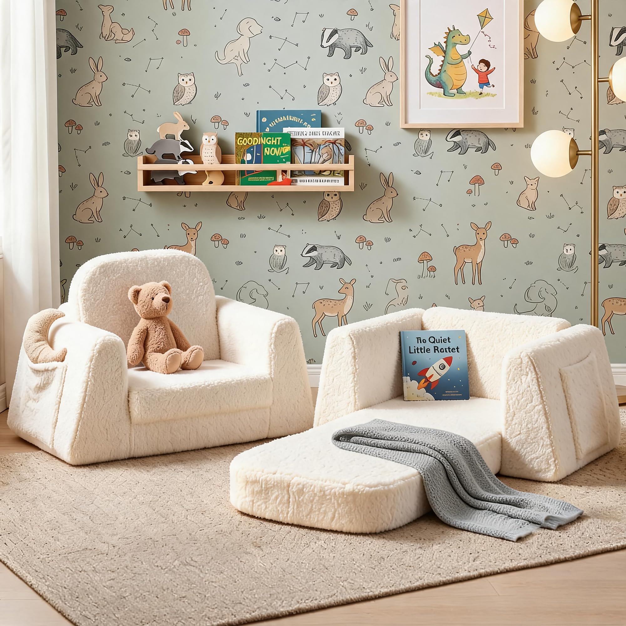 BanaSuper Kindersofa Ausklappbar, Kinder Faltsofa 2-in-1 mit Schlaffunktion, Spielsofa für Kinderzimmer & Reise, EN71 Geprüft Kindersessel, Geschenk für Jungen Mädchen (Beige)