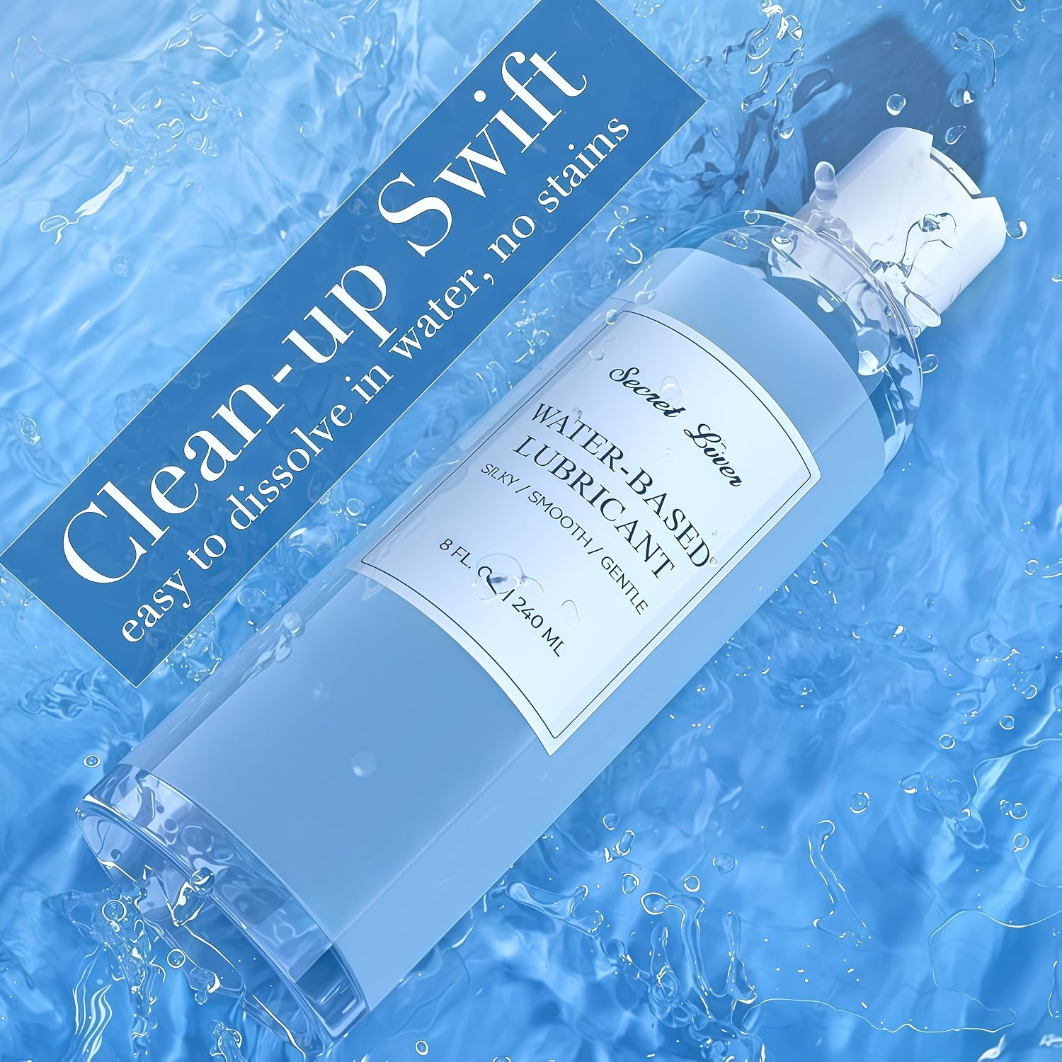 Secret Lover Water-Based Personal Lubricant, Ultra Silky Smooth Long-Lasting Lube for Women, Men, and Couples, Natural Ingredients Non-Staining, 8 Fl Oz