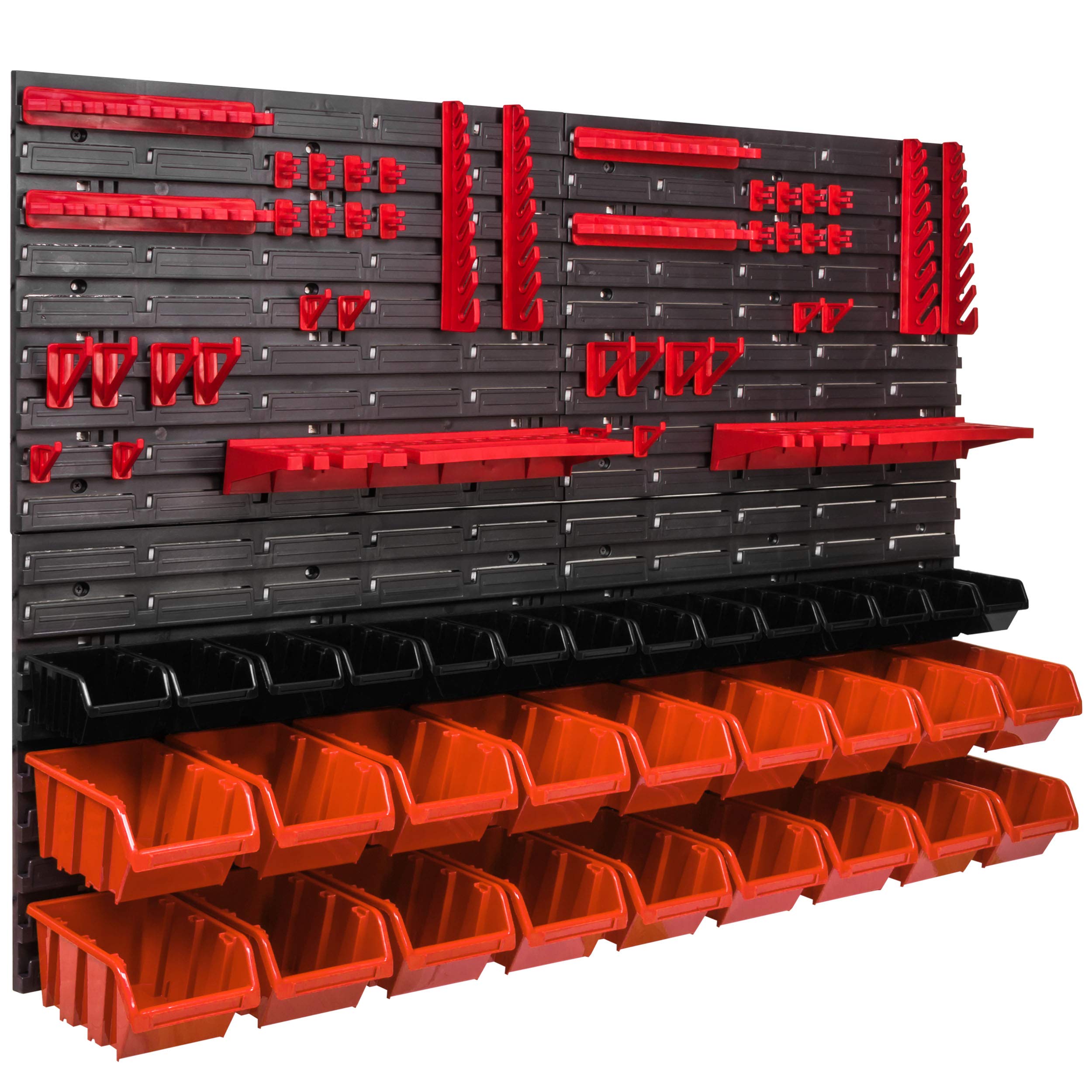 botle Set di 32 scatole impilabili da parete arancione con coperchio, pannelli porta attrezzi da muro 115 x 78 cm, per officina, garage, hobby, contenitori impilabili per scaffali da magazzino