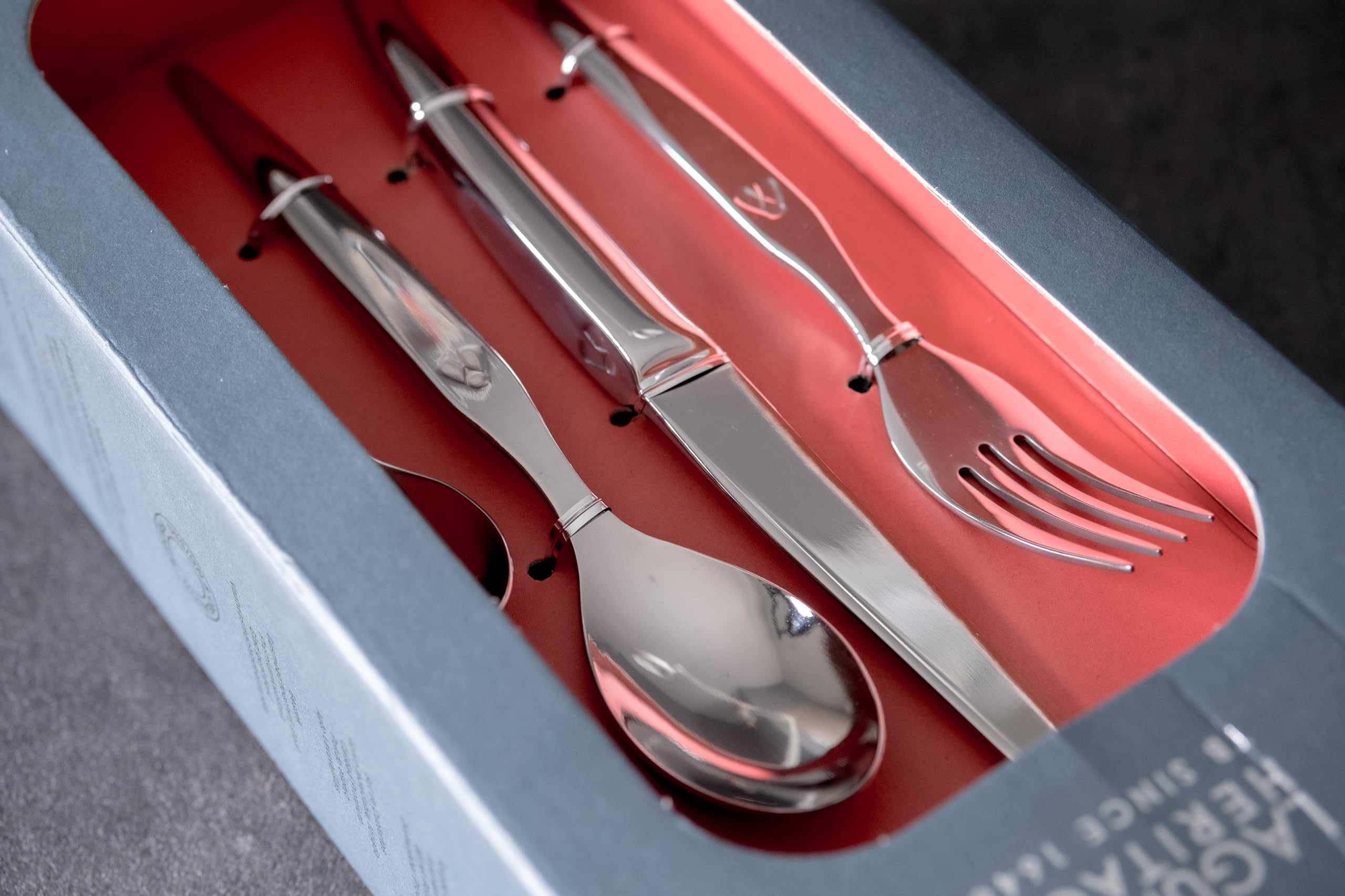 Laguiole Production - Ménagère 16 pièces Design - Set de couverts de table acier inox forgés massif 18/0 poli miroir - Pour 4 personnes - Présentation coffret cadeau, Argenté