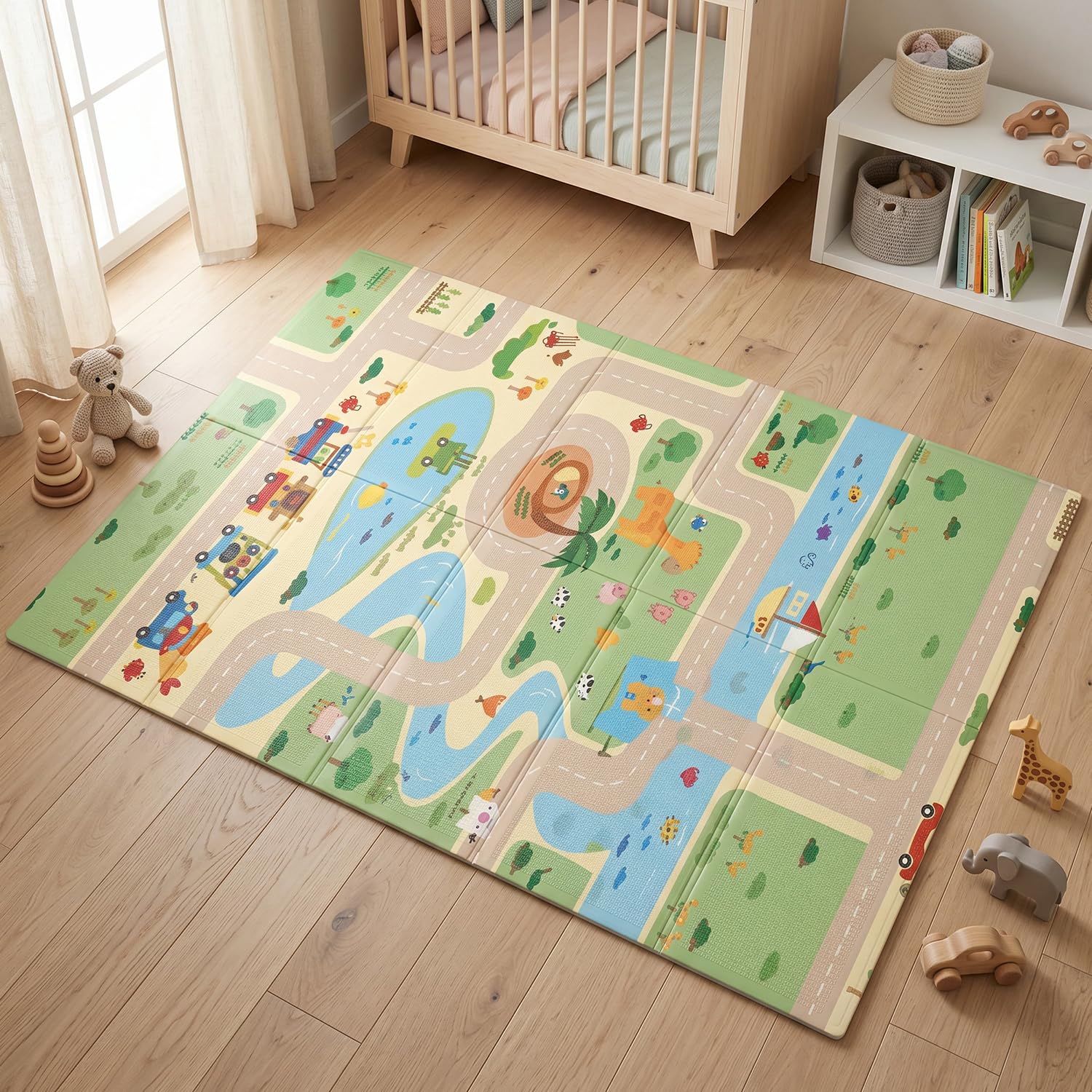 BabyPro Reversible Baby Play Mat, BPA-Free Foldable Mat, Cross-Linked Polyethylene, XPE Bounce-Back Cushioned Foam, Waterproof Learning & Crawling Mat, 5 x 4ft, 0.5cm Thickness, Play Trails-image-39