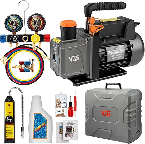 Miniatura 1 de Juego de bomba de vacío de CA de 4.5 CFM y calibrador, para sistemas Mini SplitHVACAuto, kit de manómetro compatible con R134a R22 R410a, con