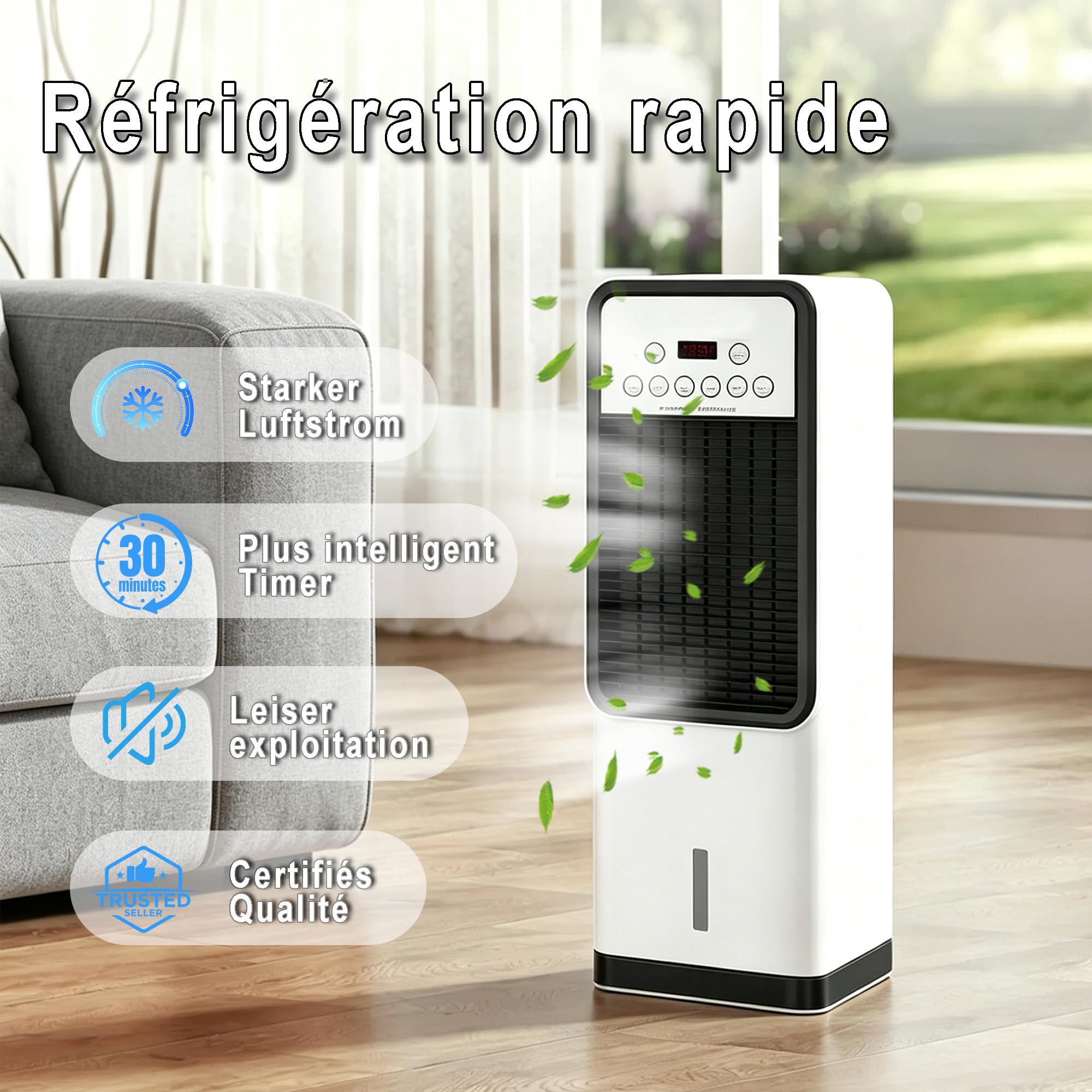 MOZIMO Tragbare Klimaanlage 2-in-1 Kalt / Warm Fernbedienung, 7h Timer, breite Oszillation, geräuscharmer Motor, kompakt, für die ganze Saison.