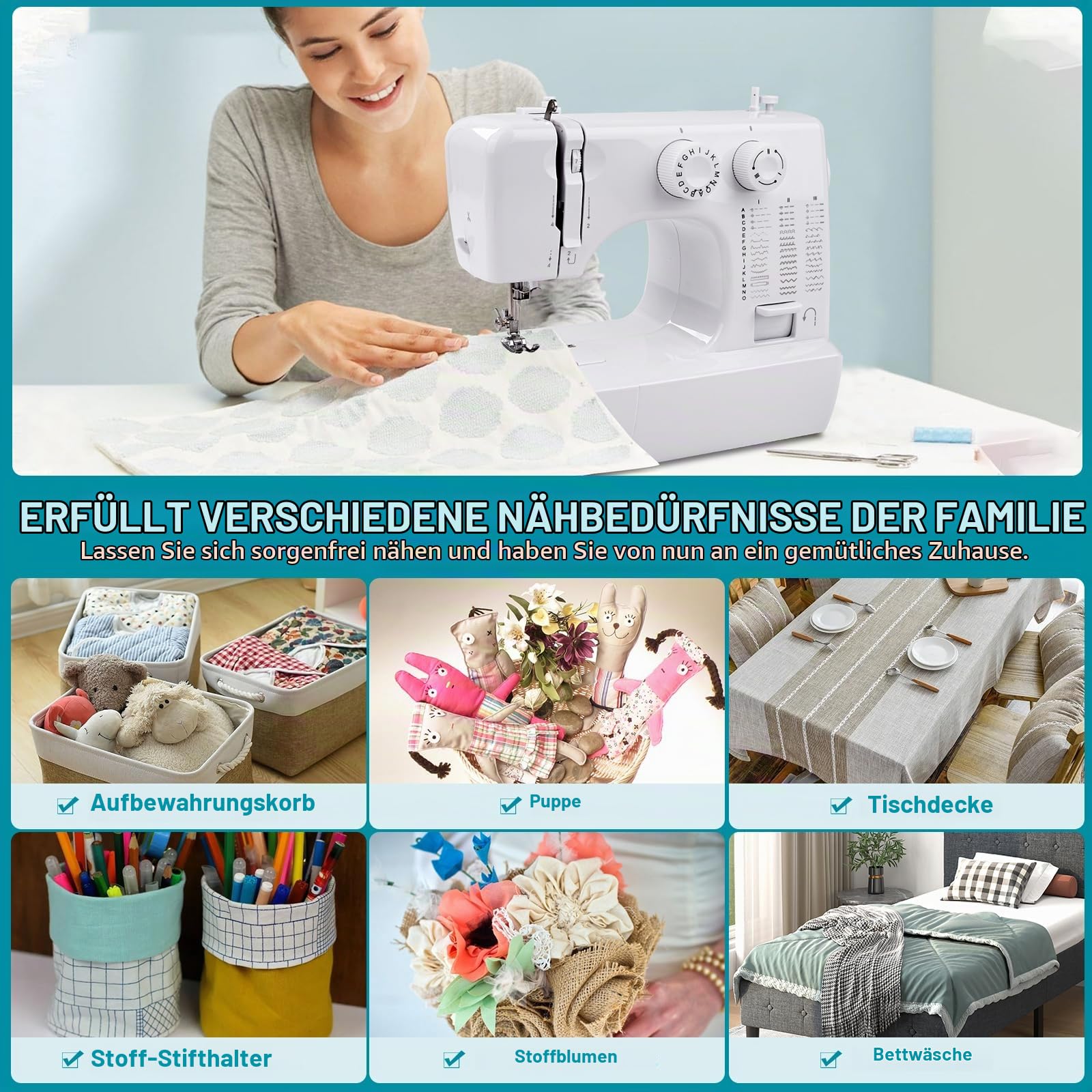 Mini-Nähmaschine mit 45 Stichen, Nähkit für Haushalt & Einsteiger