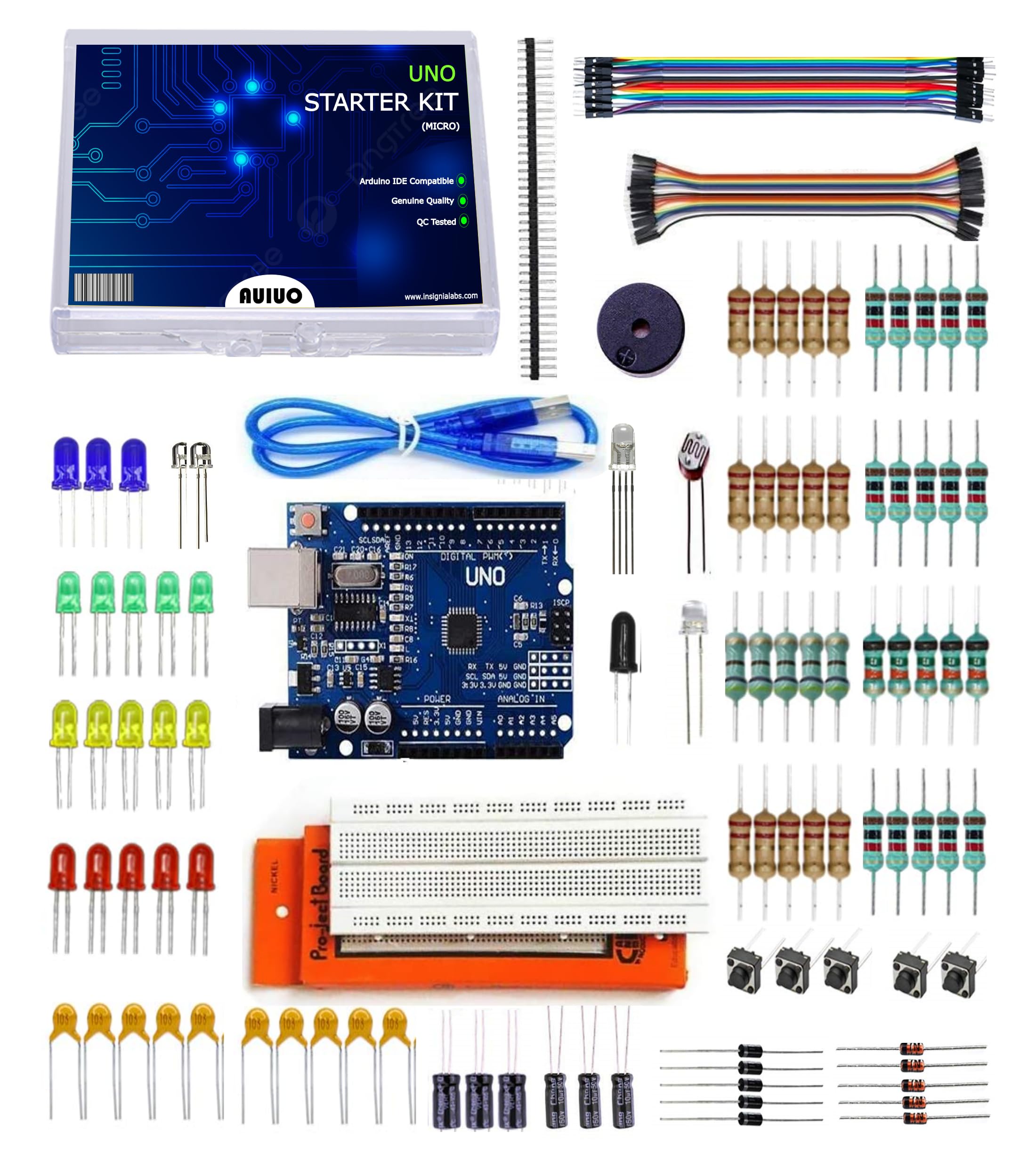 AUIUO - UNO R3 Beginners Kit Compatible with Arduino IDE | Includes UNO R3 Board, Breadboard, LEDs, LDR Sensor, Storage Box & More | Micro Starter Kit (B0DH2P6PMJ) Amazon Price History, Amazon Price Tracker