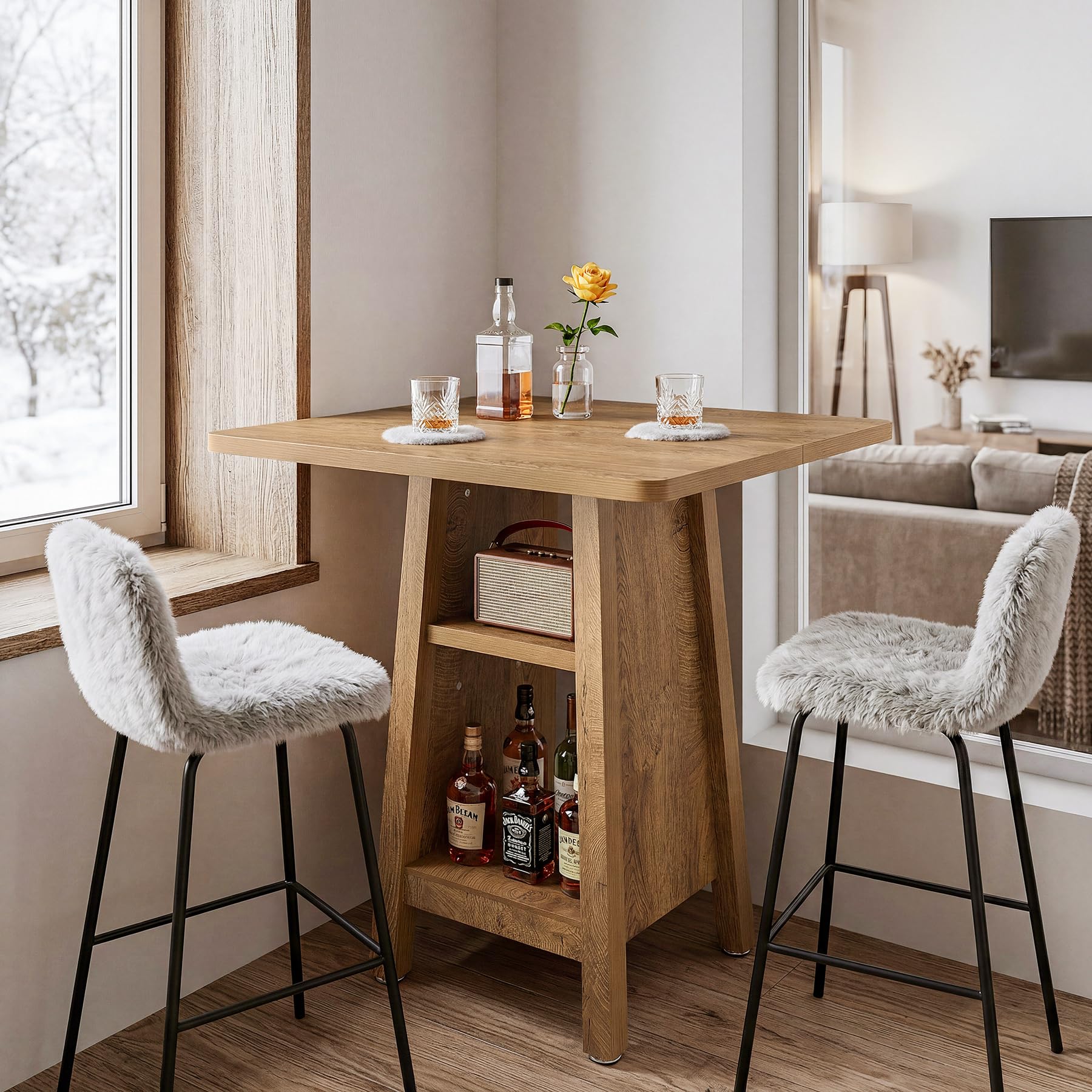Tribesigns Bartisch quadratisch mit 3 Ablagen, 90cm hoher Stehtisch mit Regal, moderner Bistrotisch für Küche & Esszimmer, kleiner Küchentisch für 2-4 Personen, platzsparender Pub-Tisch, Vintage Braun
