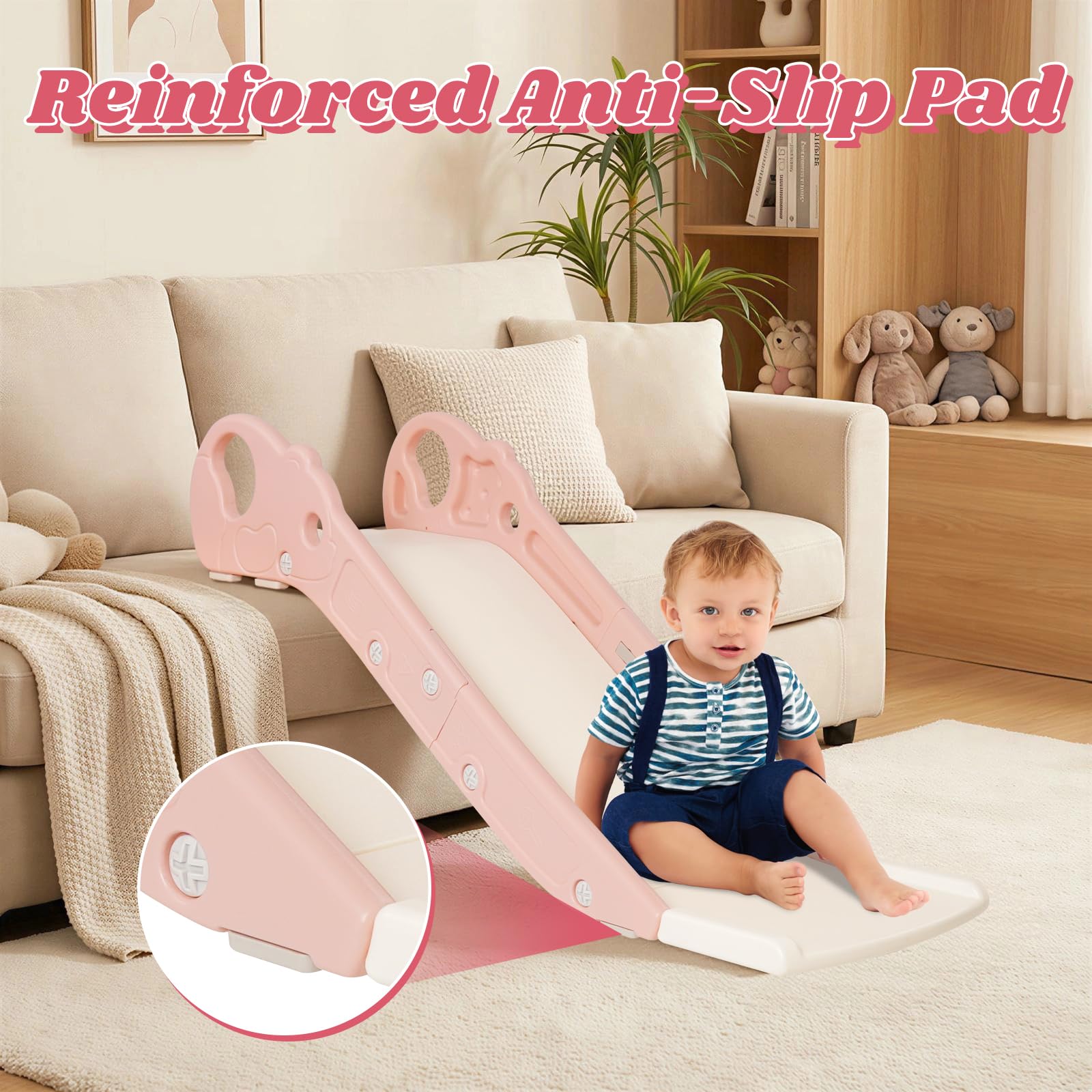 Rutsche für Kinder, Indoor Rutsche für Bett & Sofa, Kleinkind Bettseitenrutsche mit Rutschfester Basis, Montessori-Spielzeug Rosa