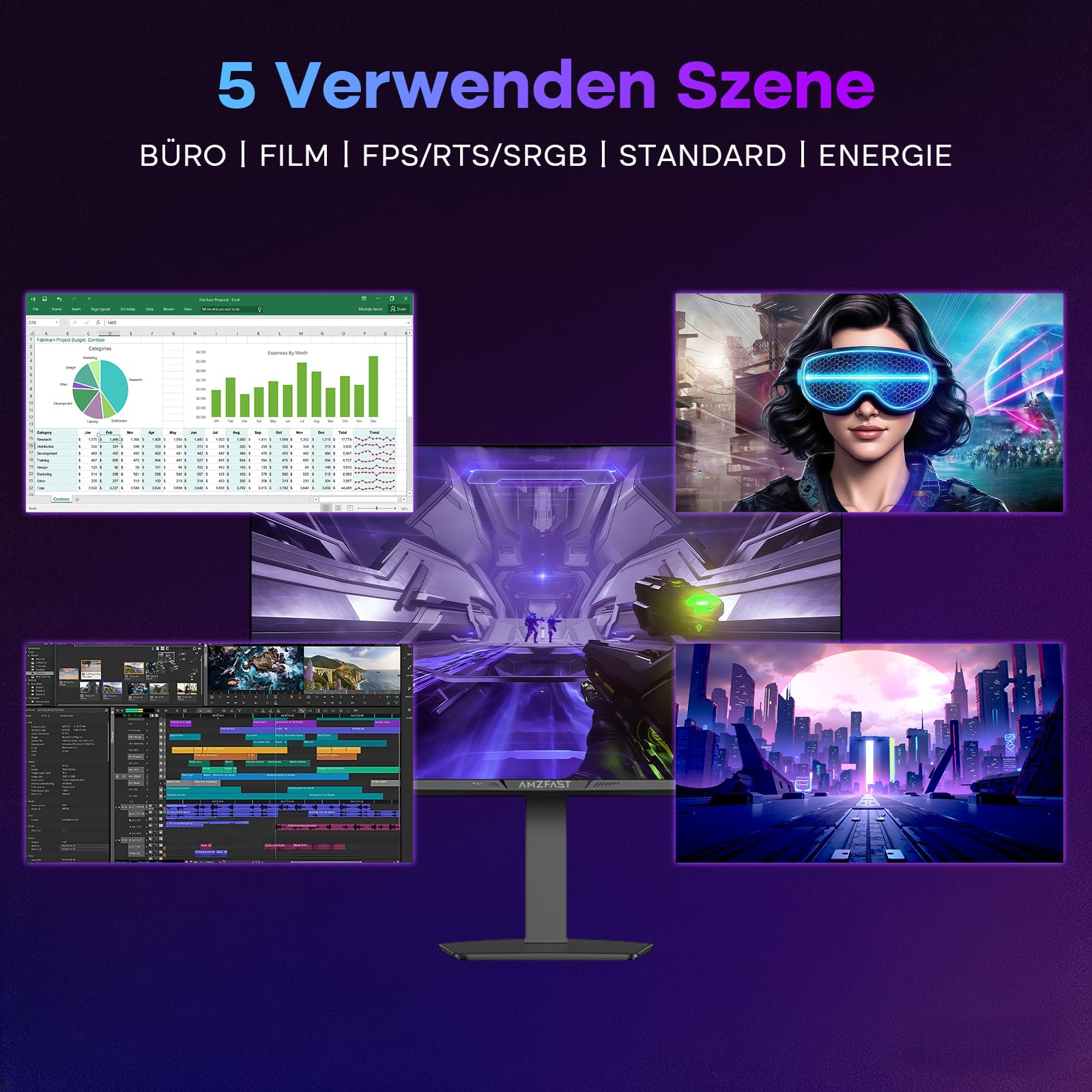 Amzfast Gaming Monitor 27 Zoll 4K mit Dual-Mode, UHD 160Hz/FHD 320Hz, Fast IPS Monitor, 1ms MPRT, Höhenverstellbar, HDR 400, sRGB 126%, HDMI 2.1, DP 1.4, PBP/Pip, Adaptive Sync - AMZG27F6U