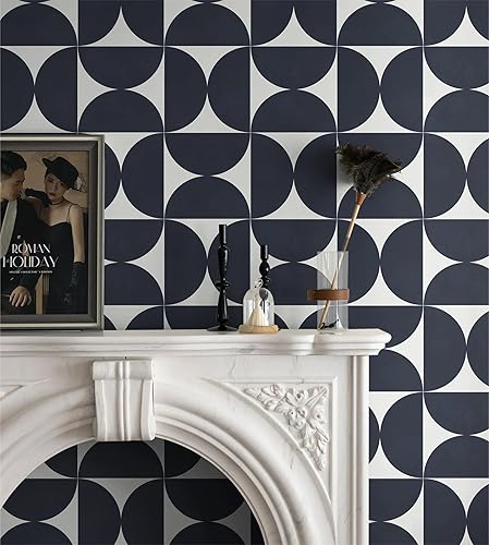 Dimoon Papel tapiz geométrico para despegar y pegar, 236 x 16.1 pulgadas, color azul oscuro y gris, papel de contacto cuadrado, grueso, impermeable,
