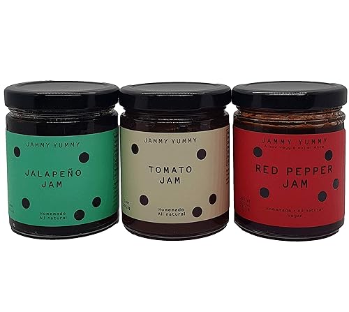 Miniatura 8 de Paquete de tres Jammy Yummy - Mermelada de tomate de 7.7 onzas, mermelada de jalapeño 7.8 onzas, mermelada de pimiento rojo 7.5 onzas, para ensalada