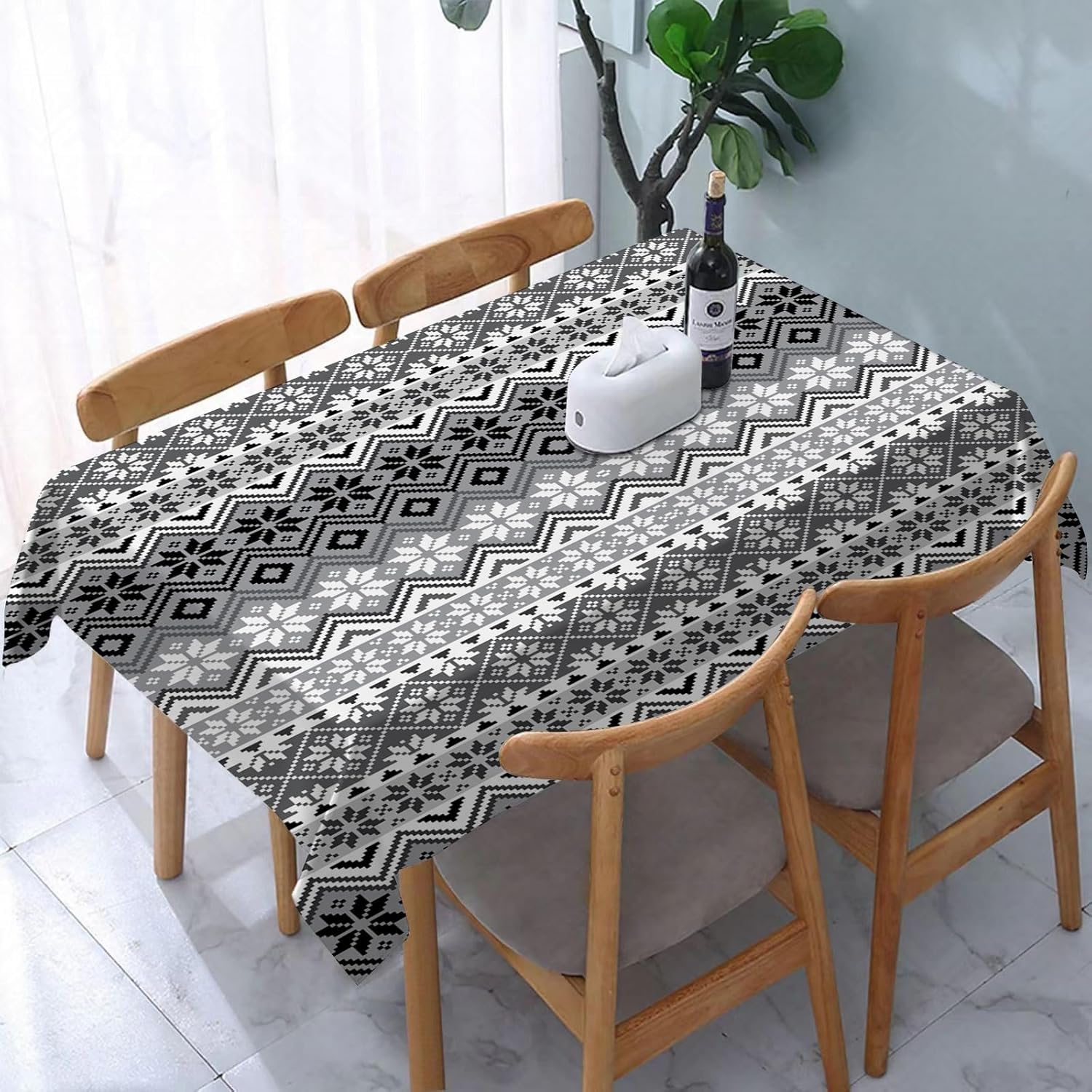 Tischdecke Outdoor Boho Tischdecken Abwaschbar 3D Grau Tischtuch Wasserdicht Wetterfest für Party Biertisch, 140x300 cm Q.P160