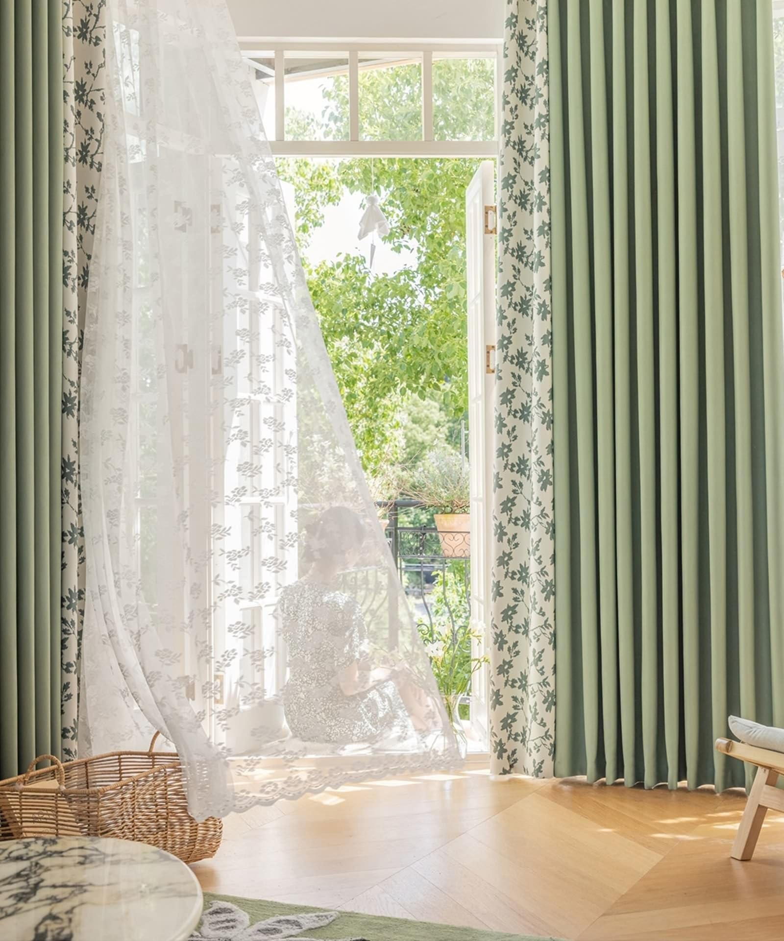 Rideaux occultants jacquard de qualité supérieure motif végétal vert