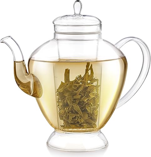 Teabloom Grand Bouquet - Tetera de vidrio con infusor de vidrio Microdot, elegante tetera de borosilicato de 50 onzas para tés de hojas enteras y
