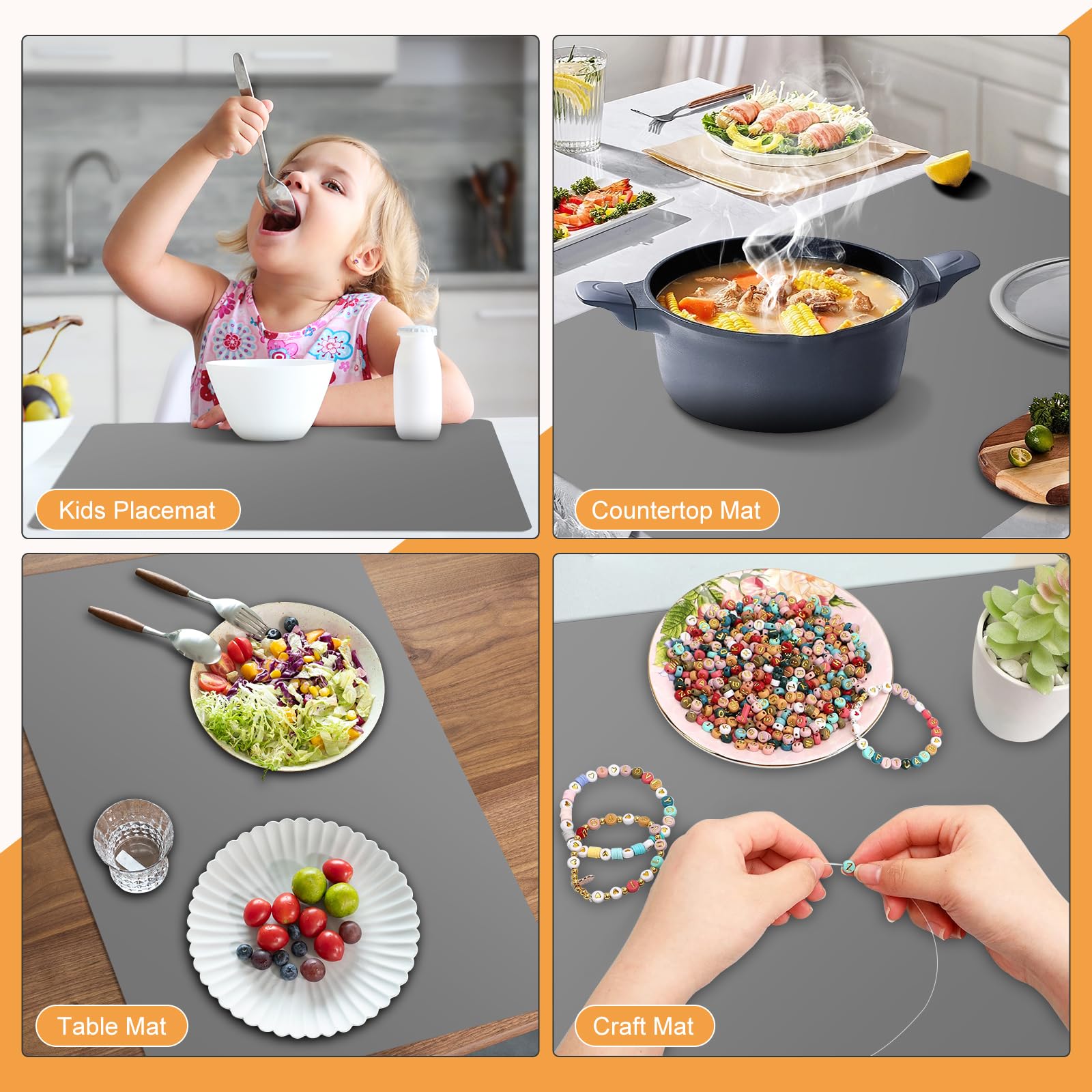 2mm Tappetino Silicone Resistente al Calore per Friggitrice ad Aria 60x40cm, Senza Pieghe Grande Tappetino per Lavoro in Cucina, Protezione per Piattaforma di Lavoro (Grigio)