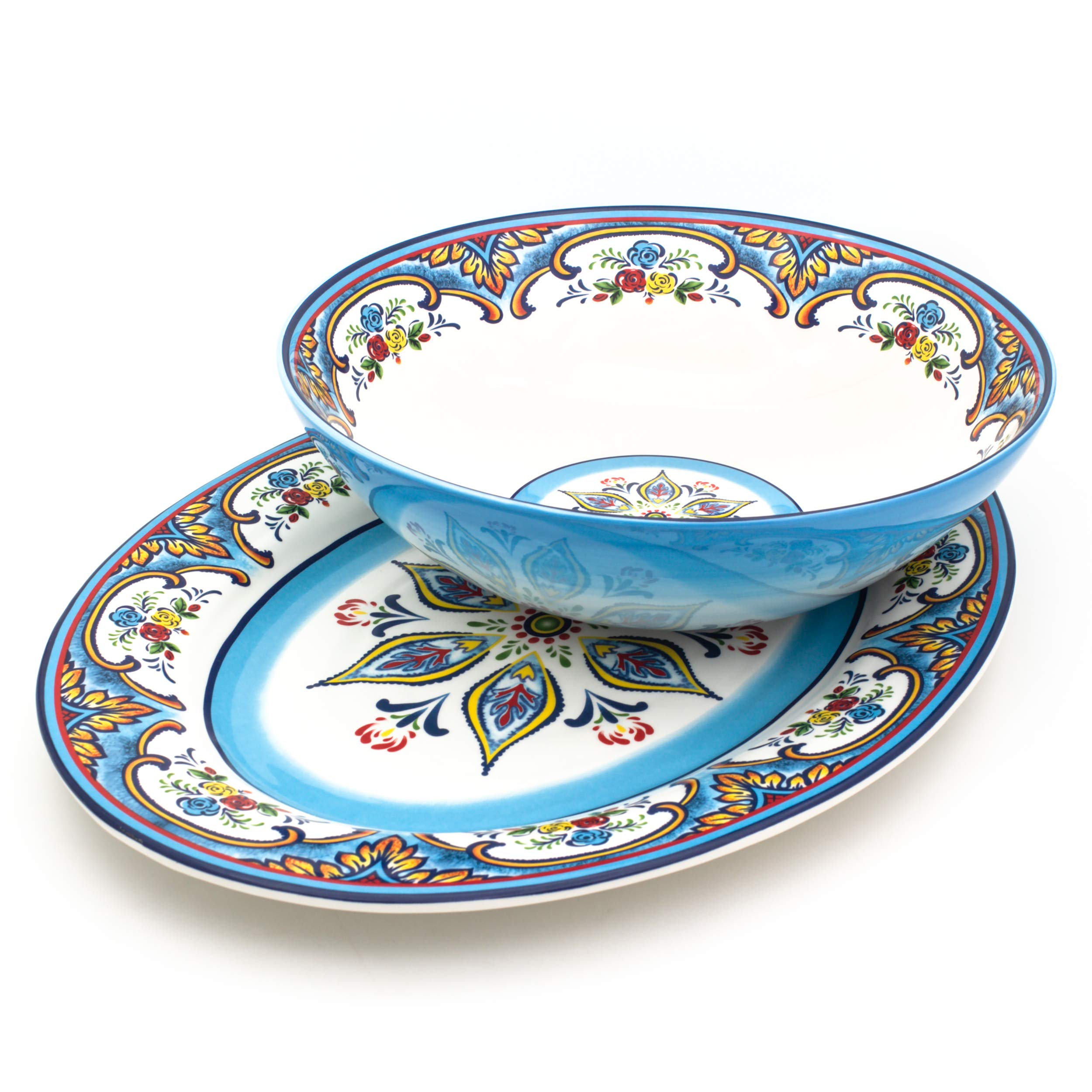 Euro Ceramica Inc. YS-ZB-1021-DS Zanzibar - Plato ovalado y cuenco para servir, cerámica, multicolor