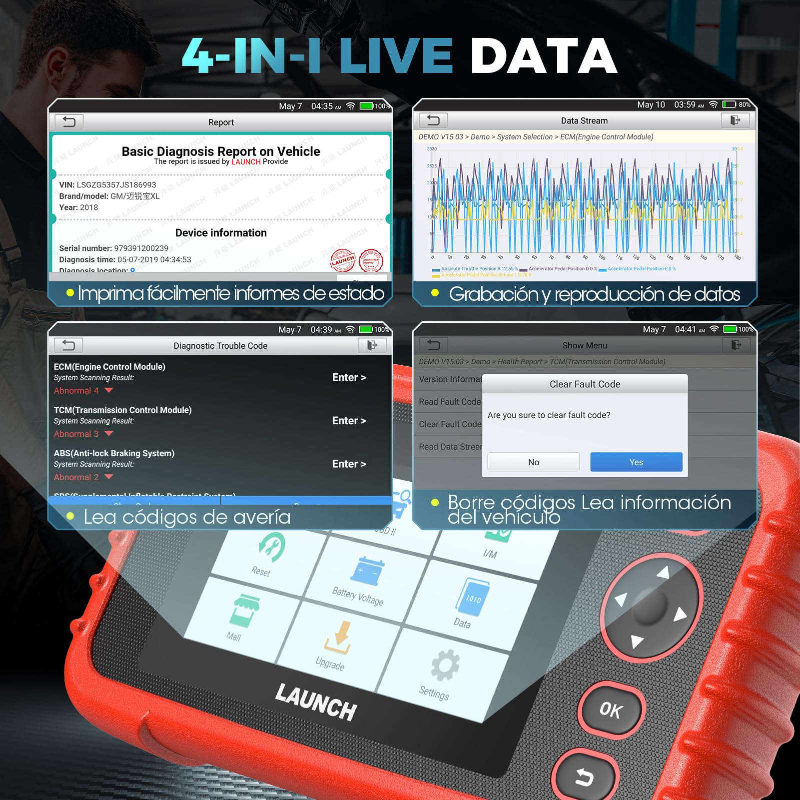 LAUNCH CRP123X V3.0 - OBD2 Diagnosis Coche Multimarca Profesional - Escáner 4 Sistemas, Reset EPB/DPF/Aceite, SAS/BMS/TPMS, Test de Batería, Lectura Vin con ACTUALIZACIONES Gratis DE por Vida