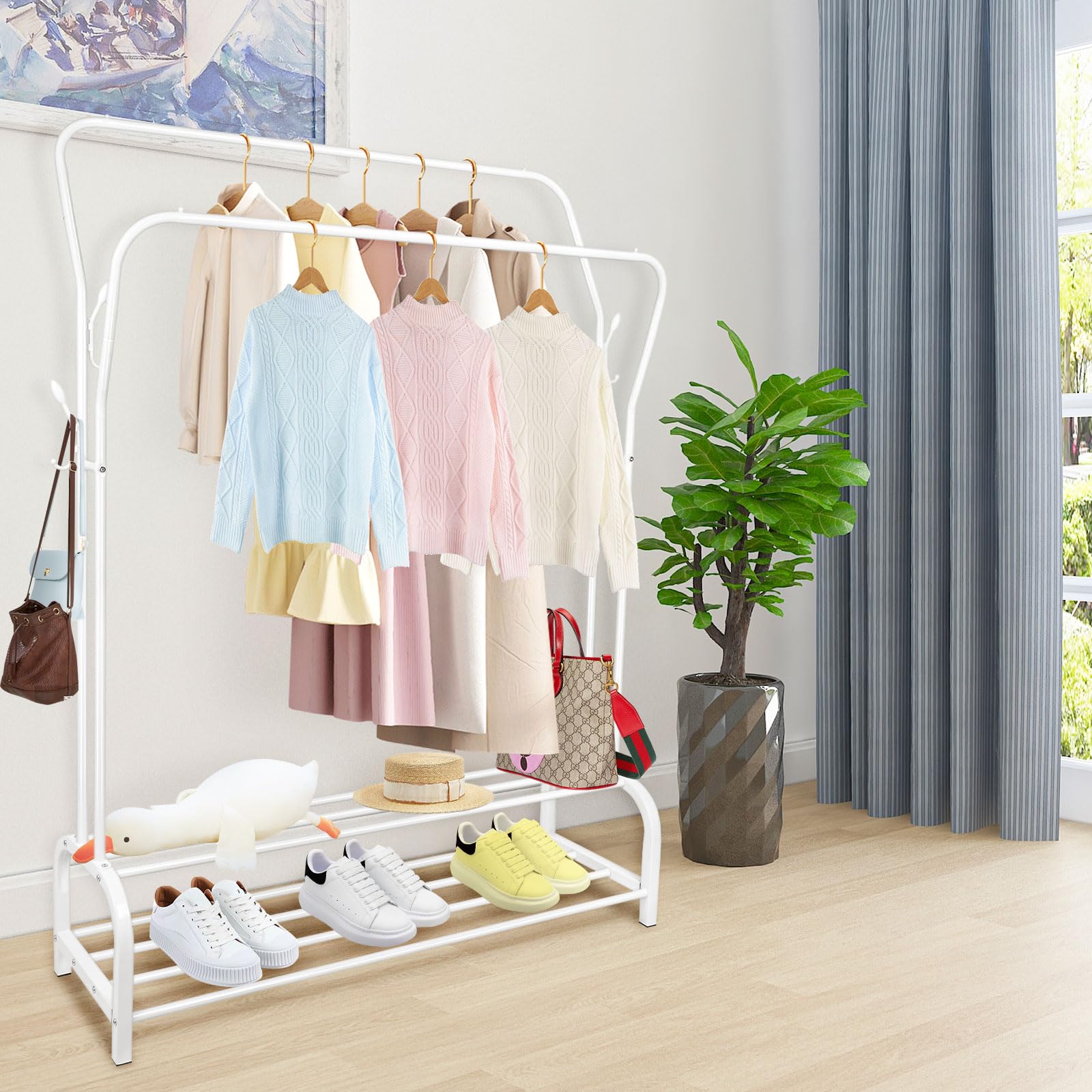 Portant à Vêtements Avec étagères à Chaussures - Métal, 150 Cm, Grande Capacité, Pour Chambre Ou Séjour