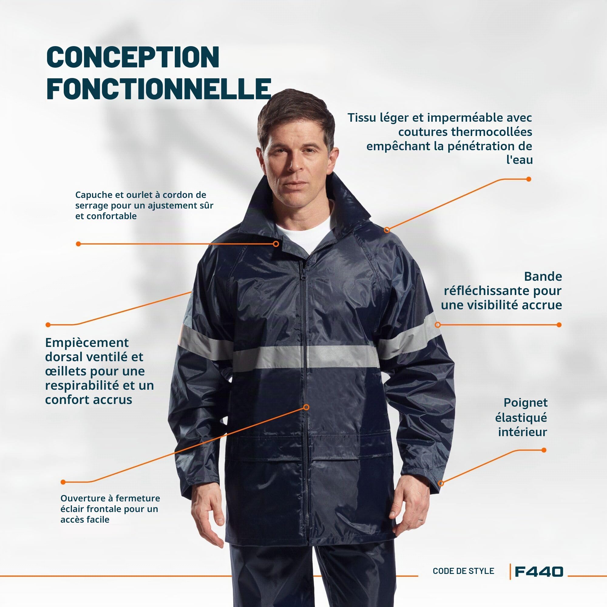 Portwest Veste de pluie IONA Classic, Couleur: Marine, Taille: XL, F440NARXL