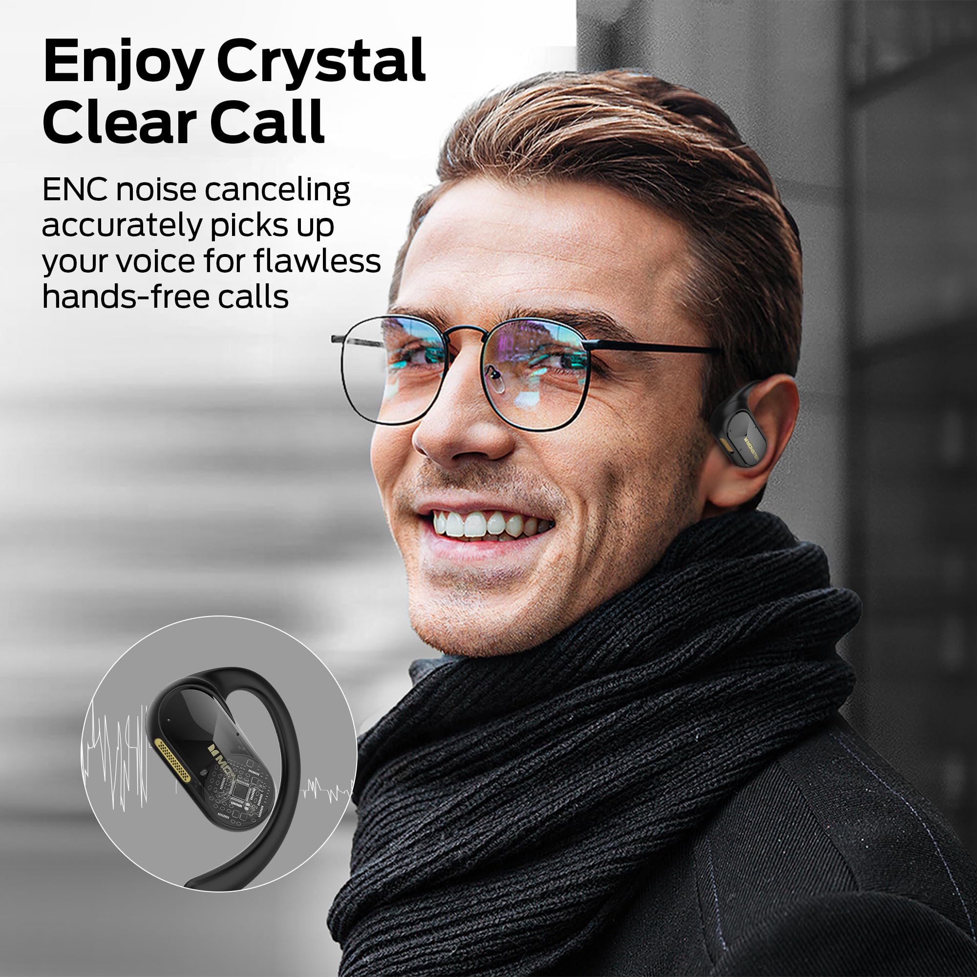 Monster Open Ear AC312 Headphones, Bluetooth 5.4 Wireless Earbuds with Noise-Cancelling Mic for Clear Calls, Powerful Sound by 16mm Large Drivers, Touch Control 32H Playtime, IPX5 Waterproof for Sport