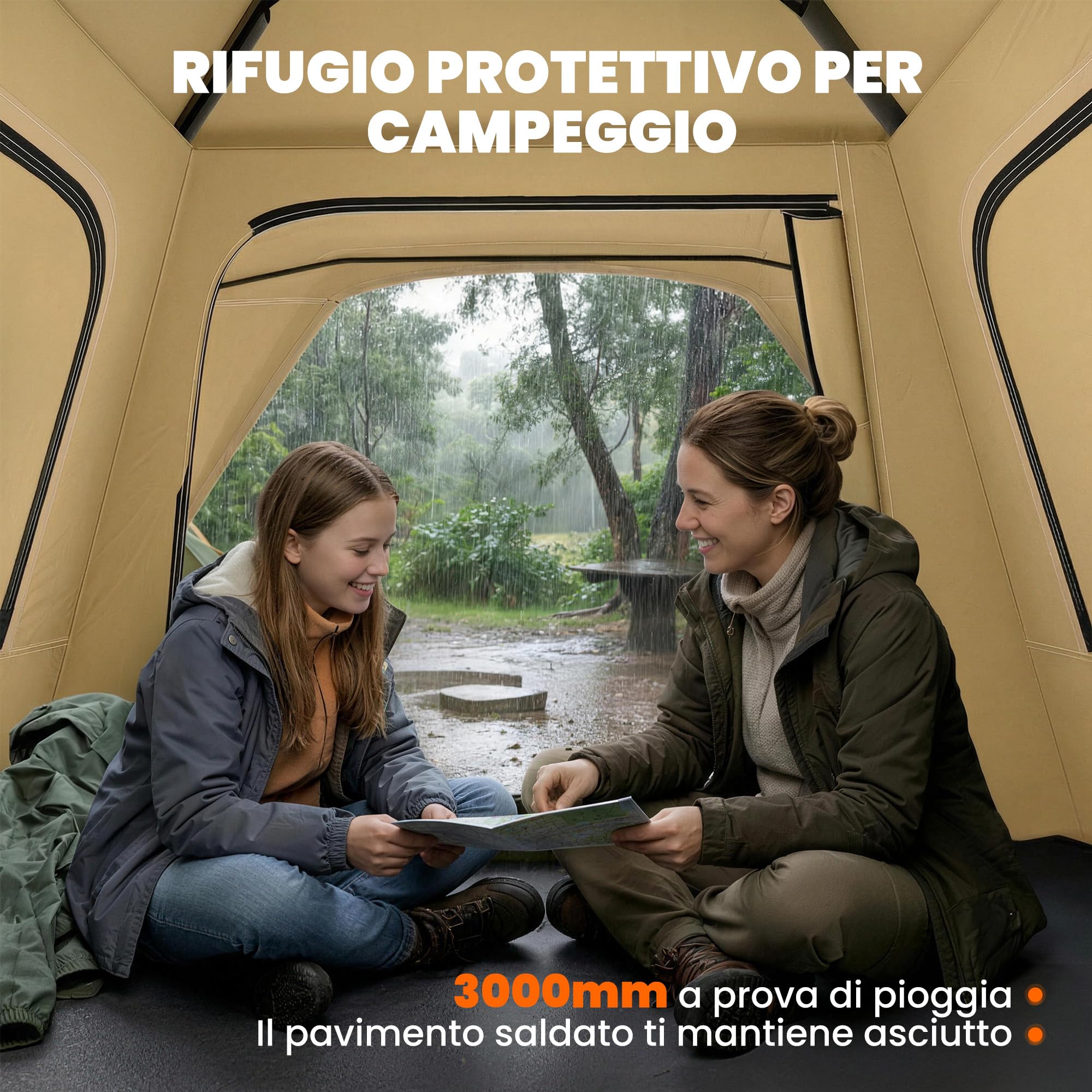 Outsunny Tenda Pop-Up per 2-3 Persone, Tenda da Campeggio Istantanea con Finestre in Rete e Borsa per il Trasporto, Impermeabile 3000mm e Protezione UPF50+, Cachi