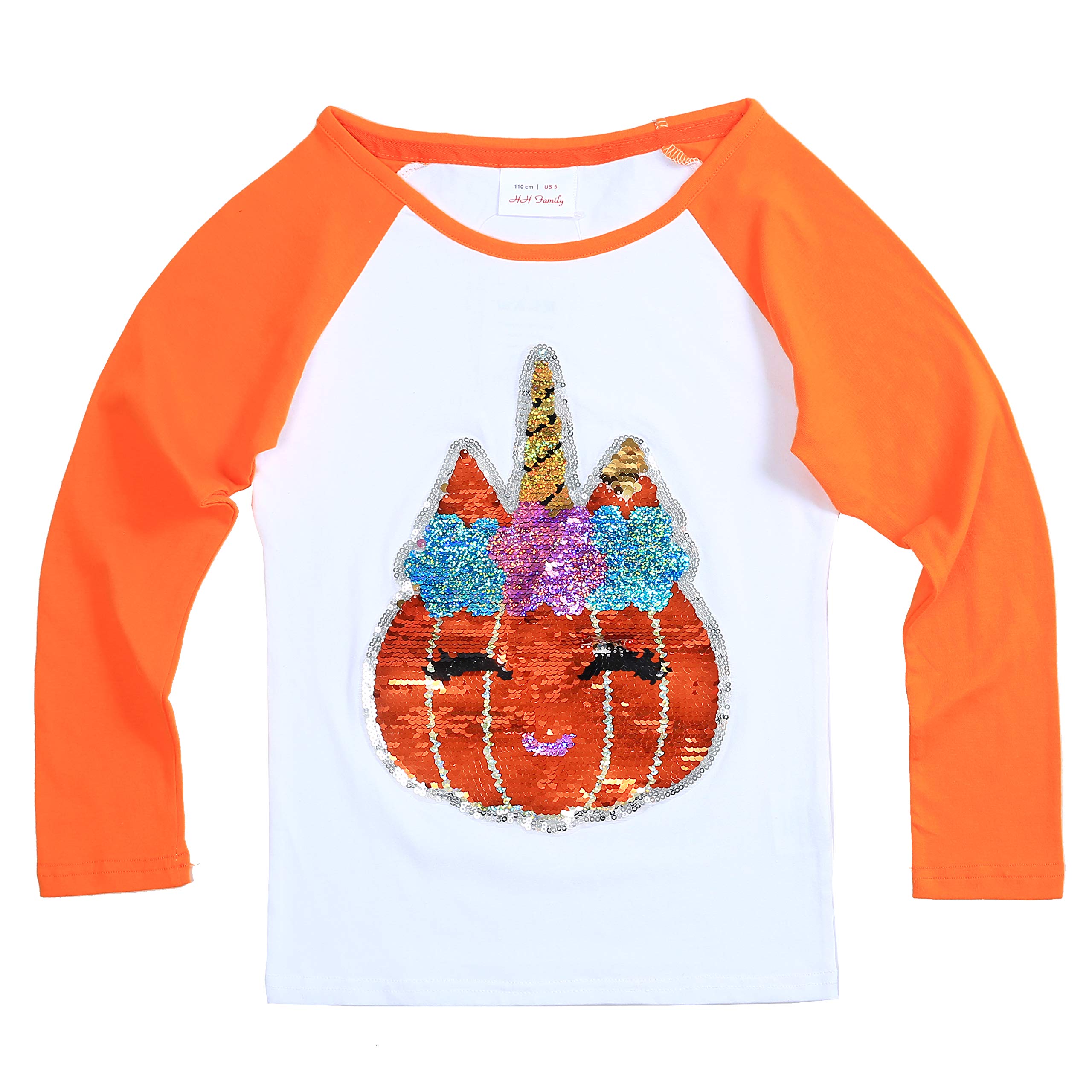HH Family Halloween Shirts for Kids Flip Sequin Pumpkin Tee Girls Boys T-Shirt Costume