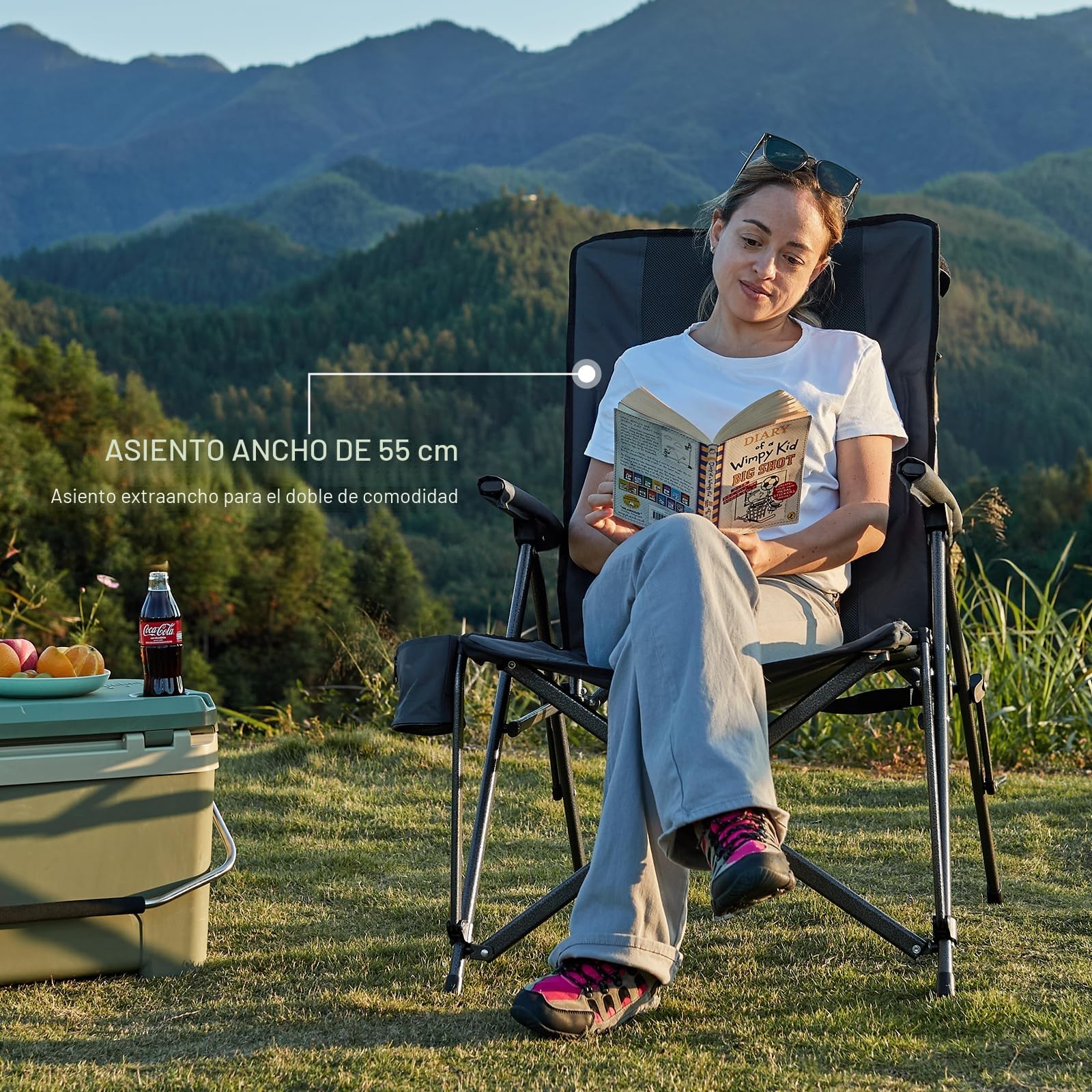 TIMBER RIDGE Silla de Camping Plegable Respaldo Alto XXL Asiento Ancho 55 cm Acolchada Capacidad de Carga de 150kg con Bolsillo Lateral para Camping Jardín Balcón