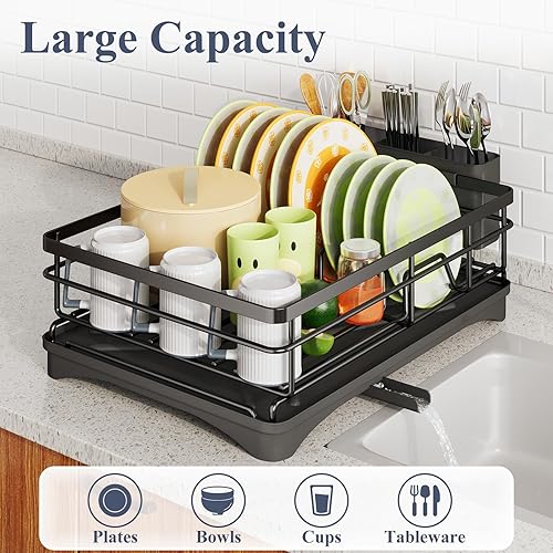 Miniatura 2 de Escurridor de platos de acero inoxidable para encimera de cocina, escurridor de platos de gran capacidad con soporte para cubiertos, organizador de