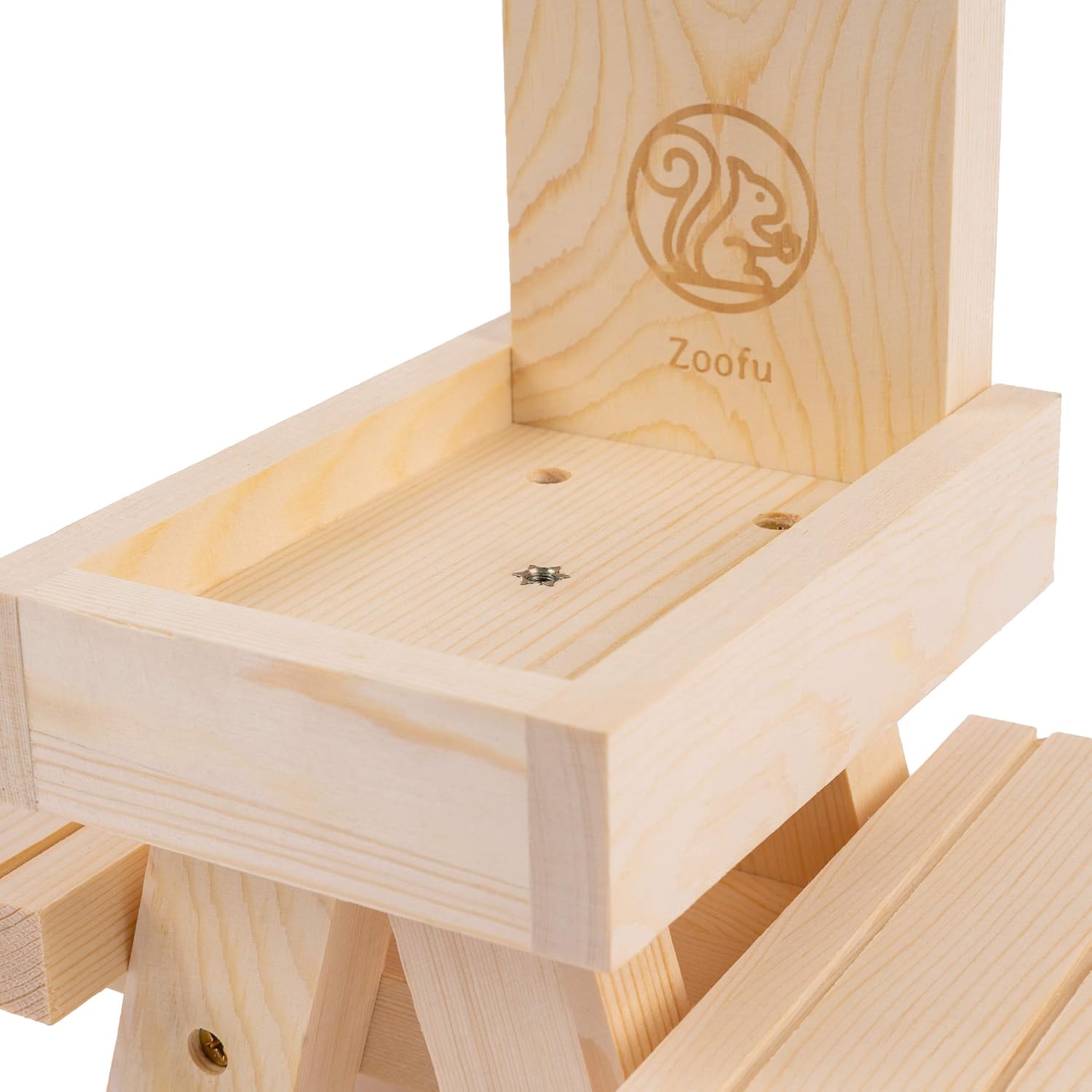 Zoofu Squirrel Picnic Table Feeder - Wooden Squirrel Feeders for Outside with Fenced Tabletop & Extra-Wide Seat - Includes Corn Cob Holder - for Holding Nuts, Fruits, Berries & Seeds - Pine : Patio, Lawn & Garden