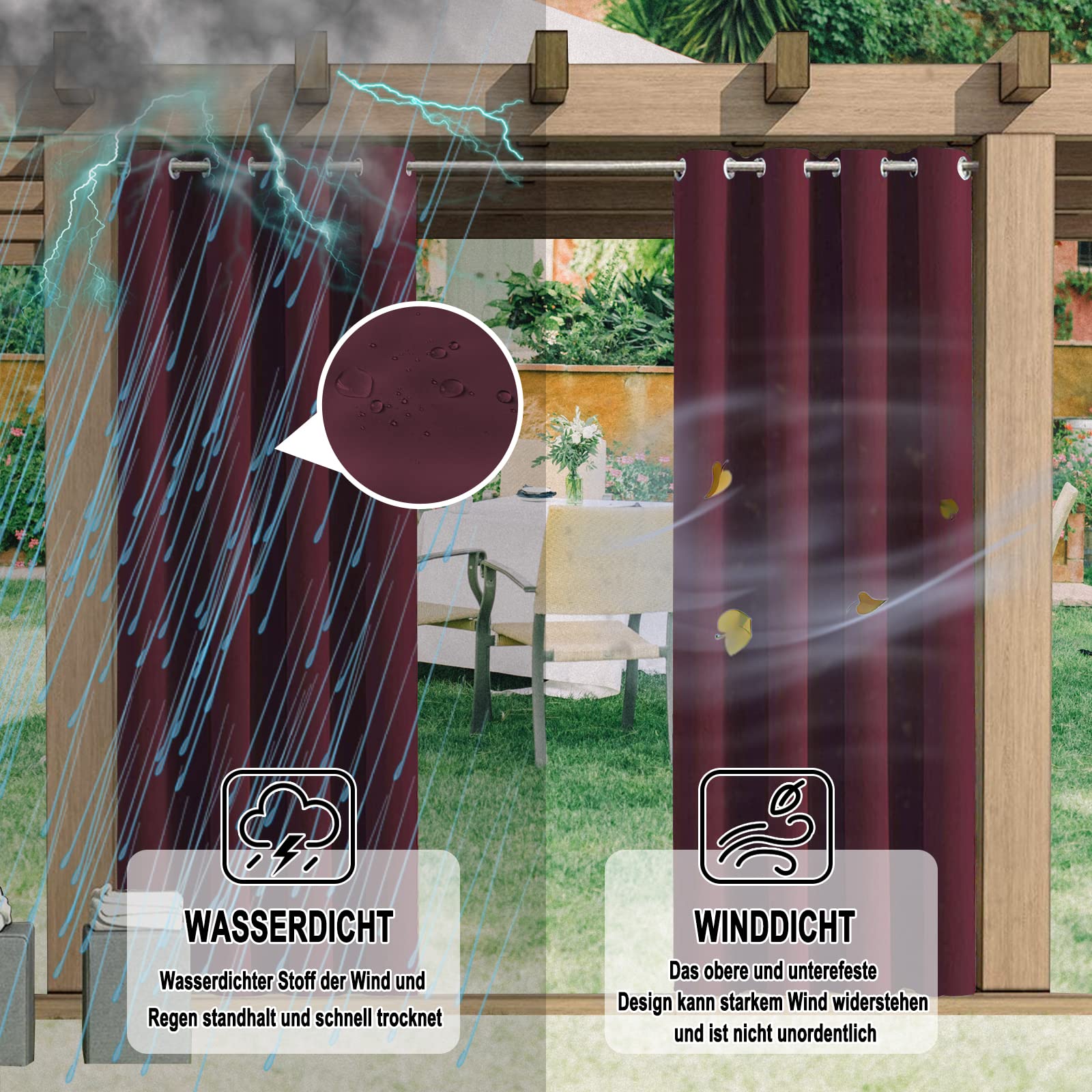 Outdoor-Vorhang Mit Ösen – Verdunkelnd, Wasser- & Winddicht, Für Balkon, Terrasse Oder Pergola, 1 Stück (z.B. Weiß, 2x2,5 M)