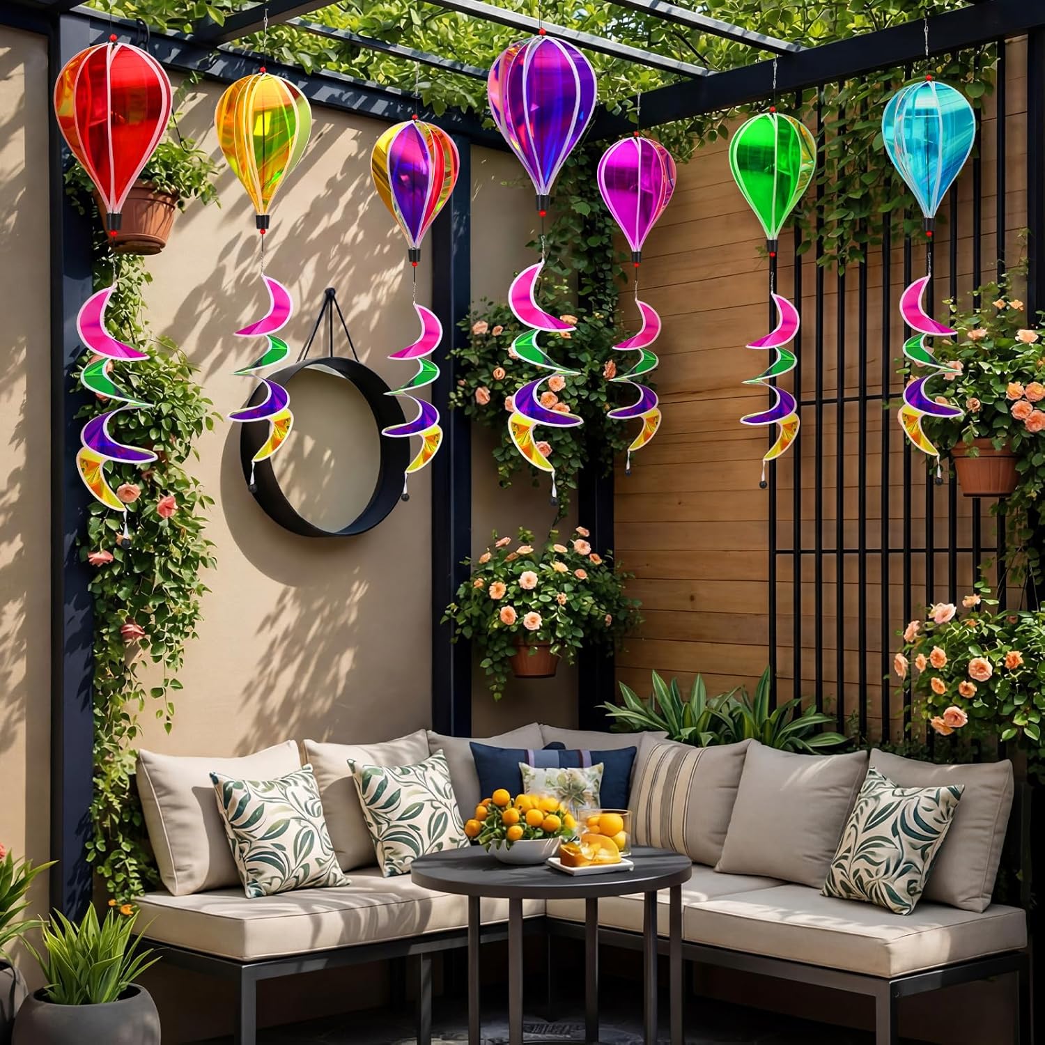 7 Pack Hot Air Balloon Decorations Hot Air Balloon Rainbow Wind Spinners for Yard Collapsible Colorful Hanging Garden Decor for Outdoor Yards Garden Decorative to Scare Birds