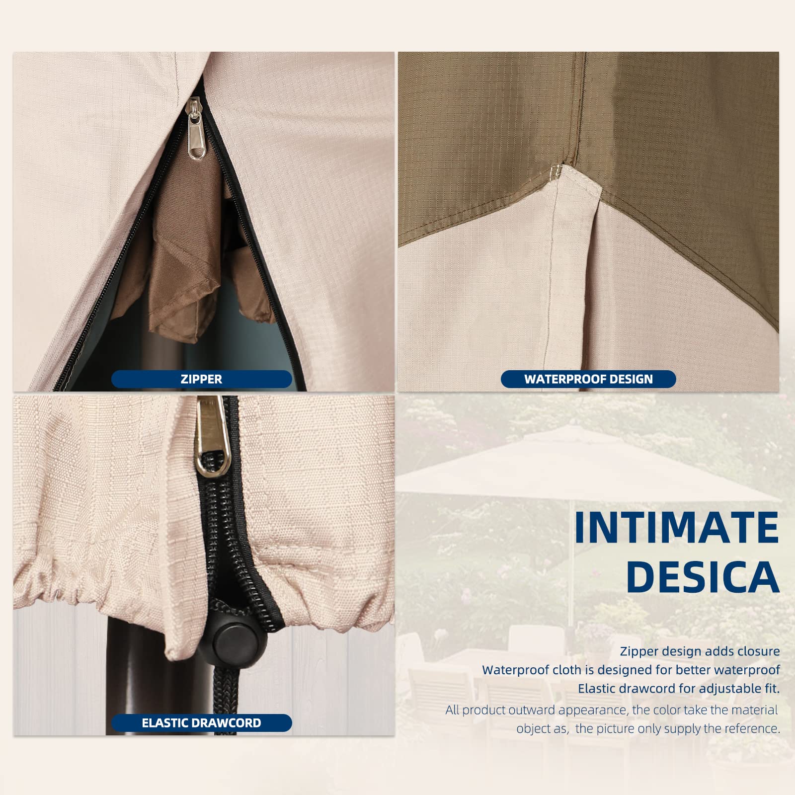 HAMLER Patio Umbrella Cover – Heavy Duty Waterproof, Zipper & Telescopic Rod, Fits 12-14 Ft Offset Umbrellas – Brown & Beige, 32”x100”x22”