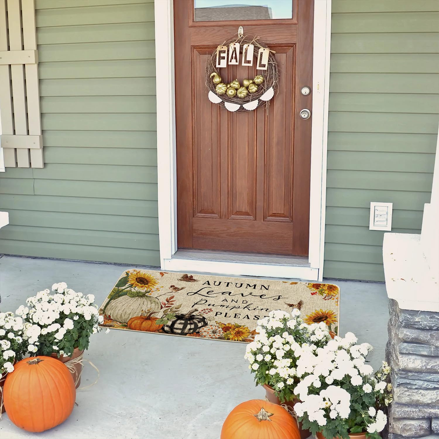 Fall Pumpkin Doormat - Buffalo Plaid Entryway Mat -5