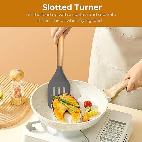 Miniatura 4 de Juego de utensilios de cocina de silicona, 11 unidades, sin BPA y no tóxico, resistente al calor de 446 F, herramientas de cocina con mango de